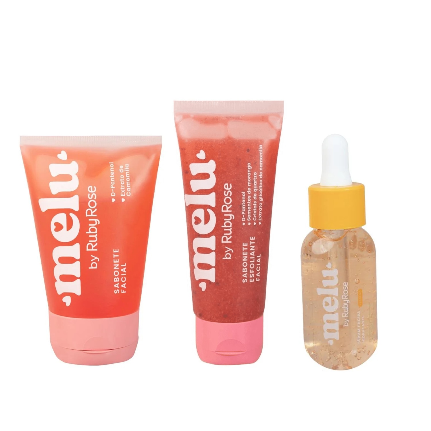 Kit Cuidado Facial Melu by Ruby Rose 3 itens Sabonete, Sabonete Esfoliante e Sérum Cor:2- Pêssego