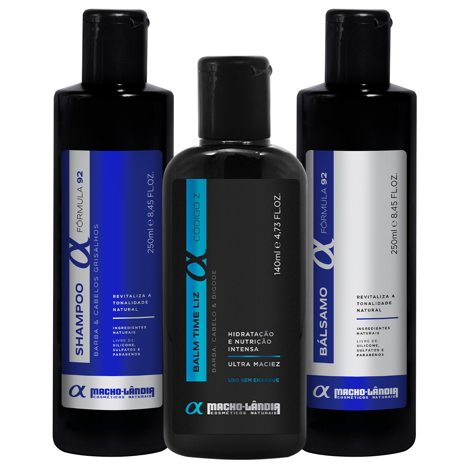 Kit Macho-Lândia Para Barba Grisalha Balm + Shampoo + Bálsamo (3 Produtos)