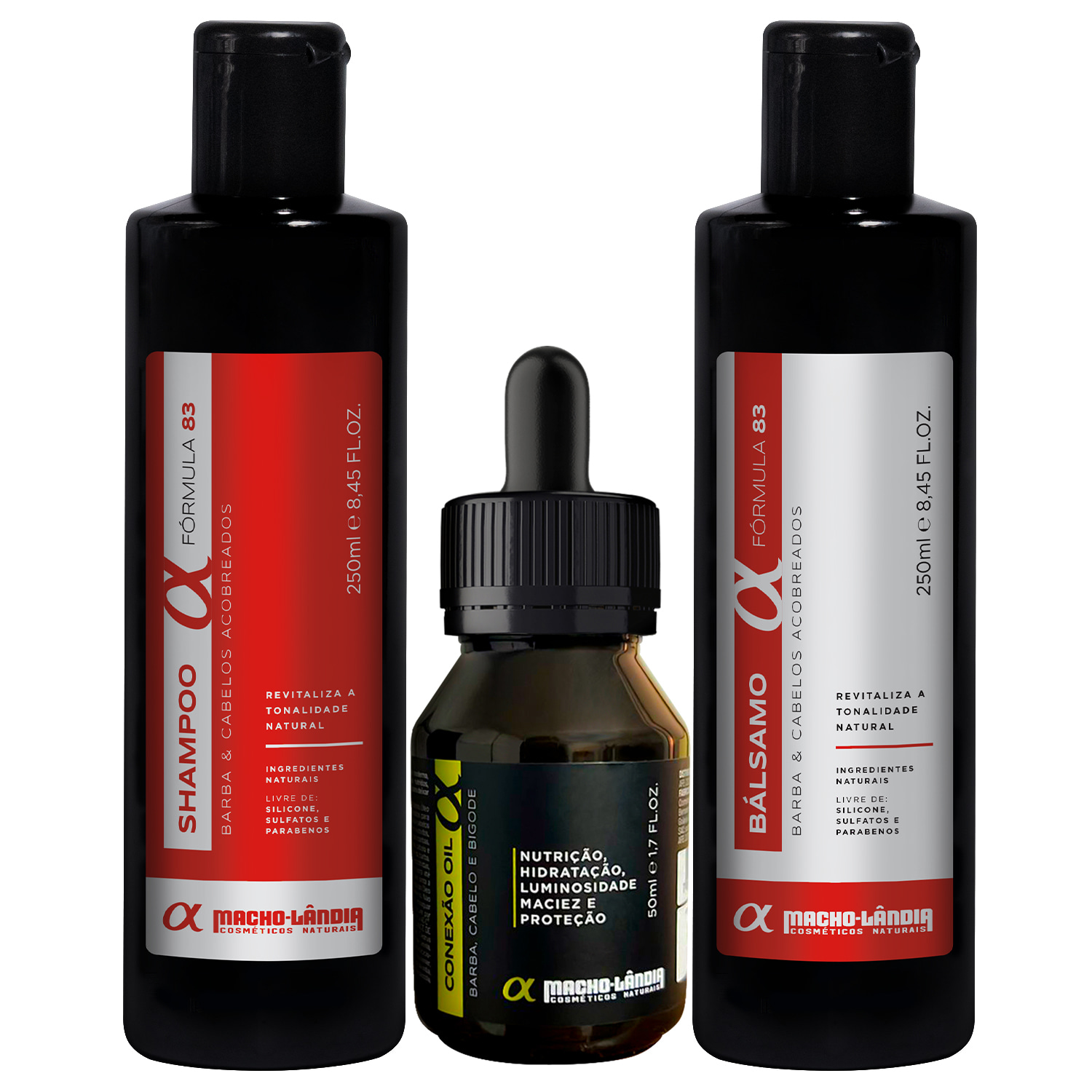 Kit Macho-Lândia De Barba Ruiva Óleo + Shampoo + Bálsamo (3 Produtos)