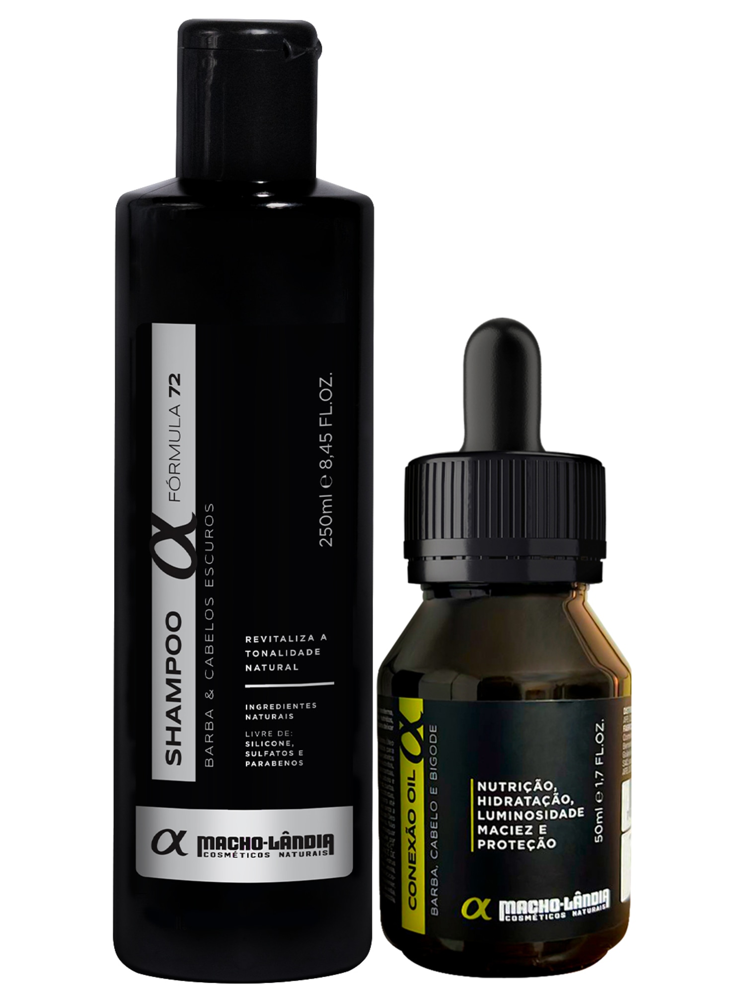 Kit Macho-Lândia Óleo Hidratante + Shampoo Para Barba Escura (2 Produtos)