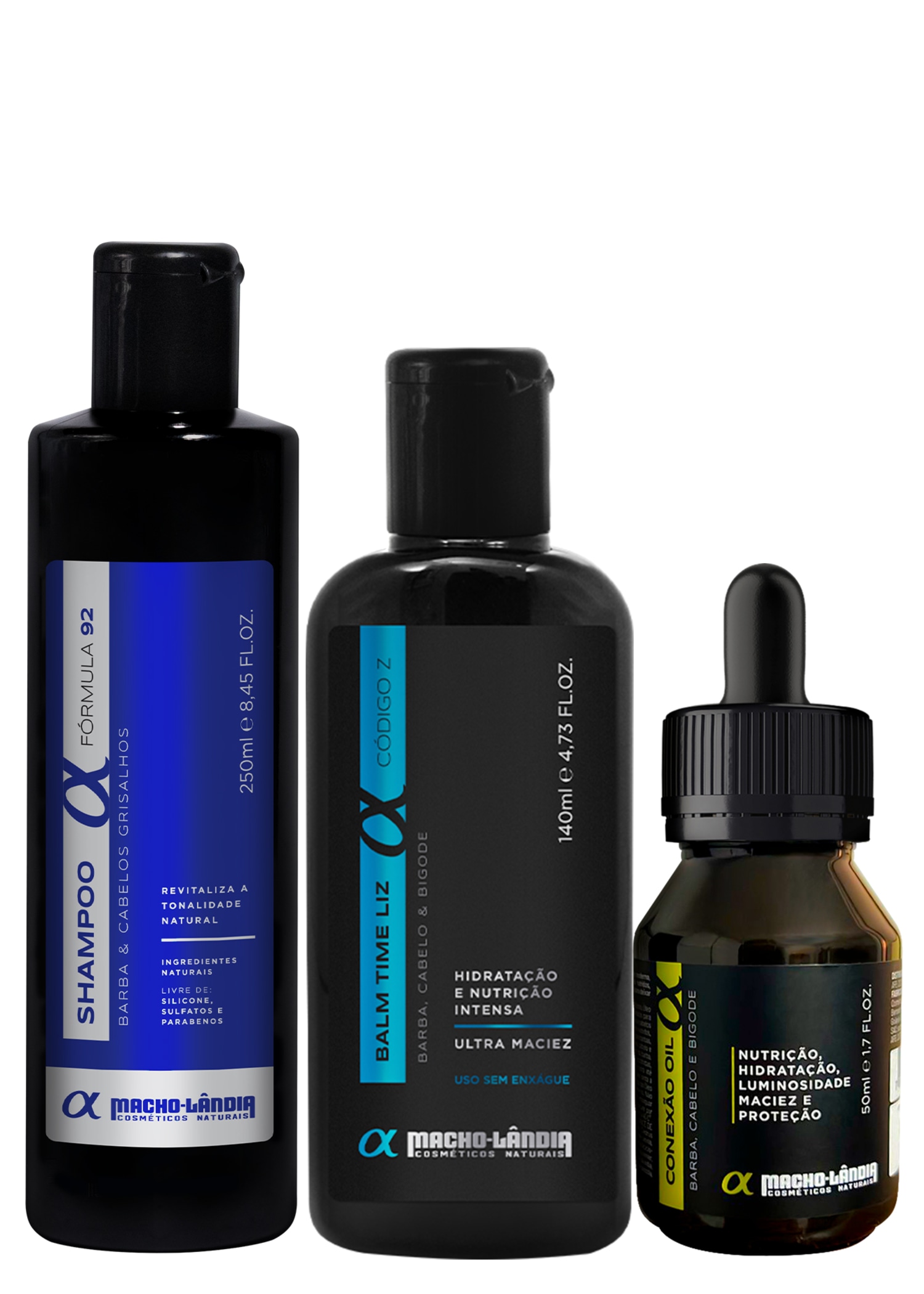 Kit Macho-Lândia Para Barba Grisalha Balm + Óleo + Shampoo (3 Produtos)