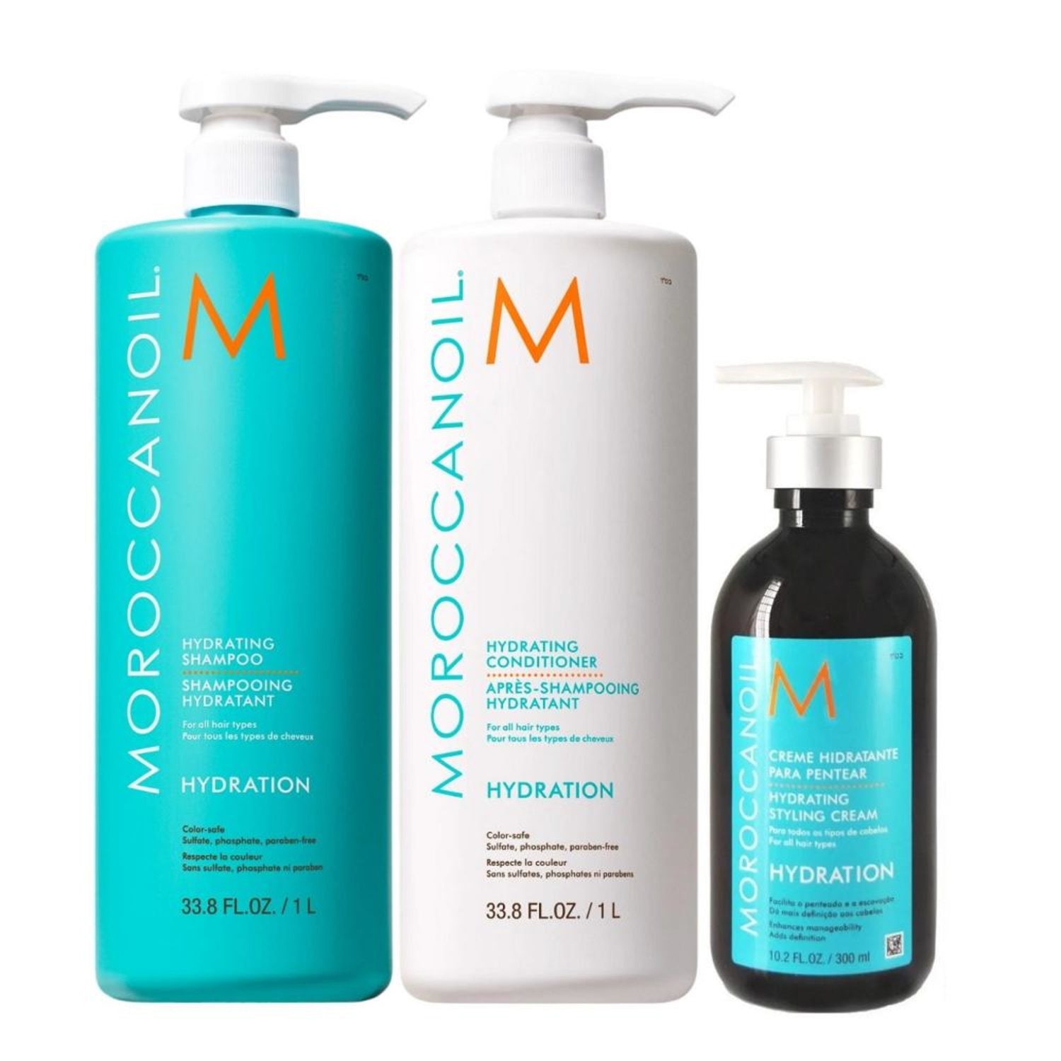 Kit Moroccanoil Hydrating - Shampoo 1L + Condicionador 1L + Styling Cream 300ml