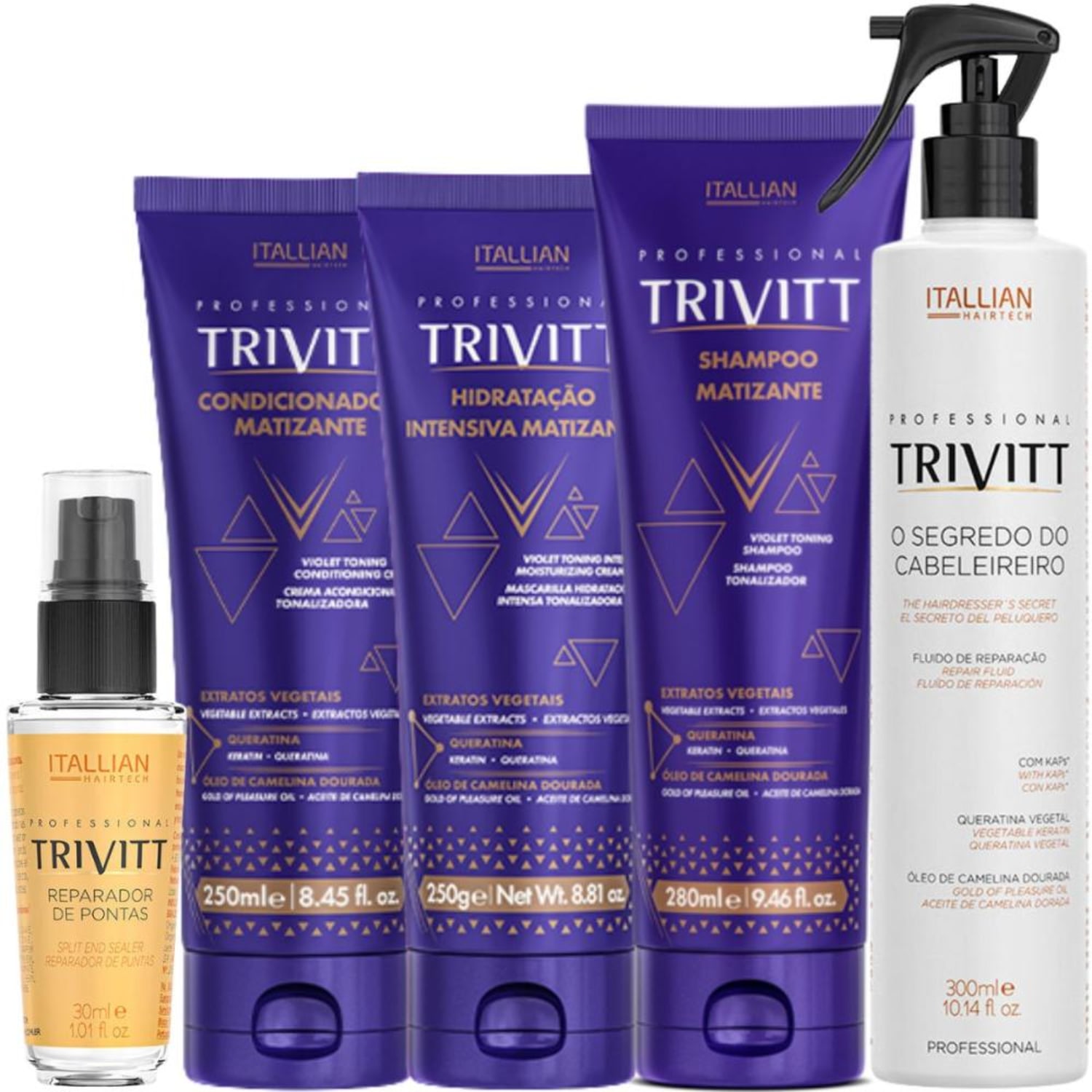Kit Itallian Hairtech Trivitt Matizante Reparador (5 Produtos)
