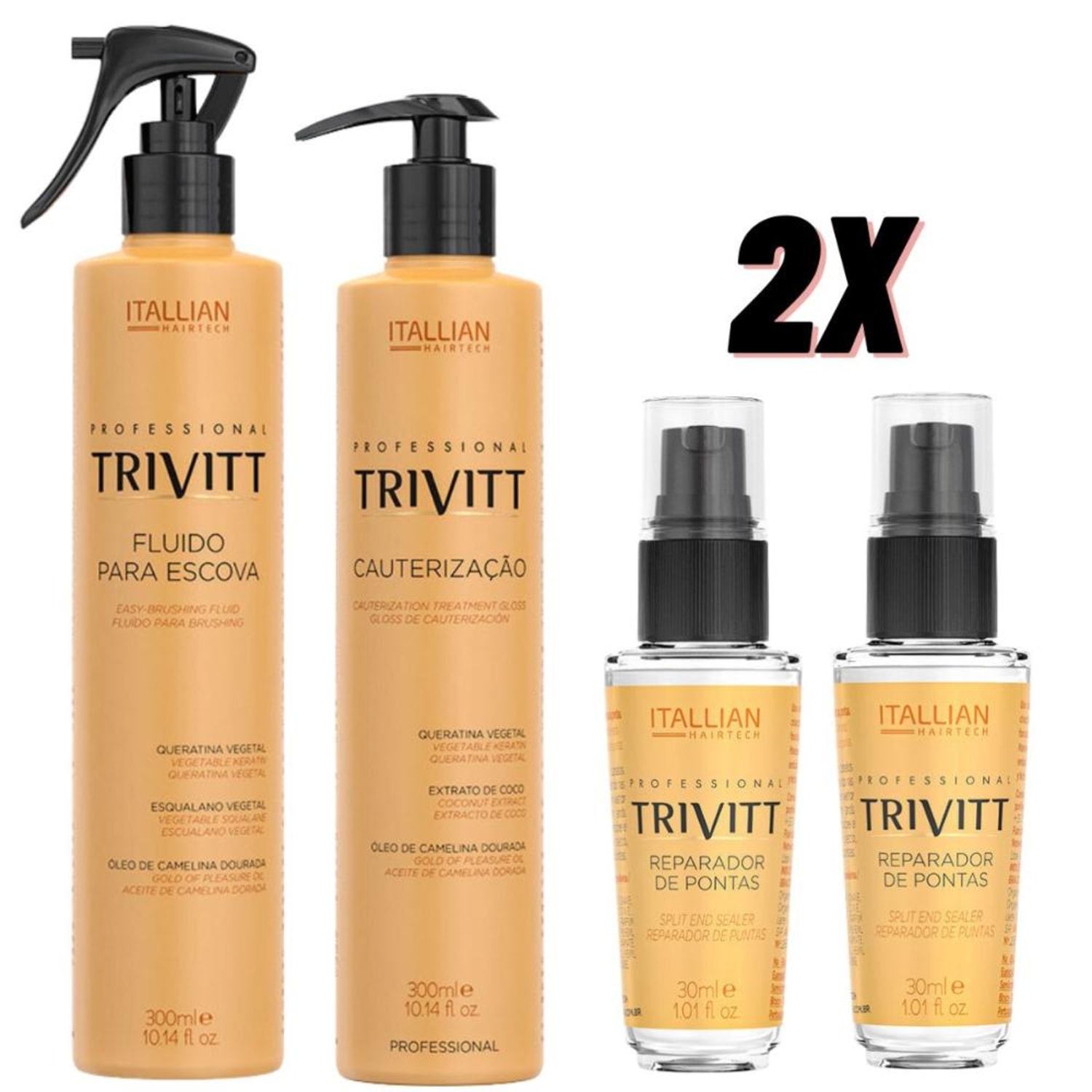 Kit Itallian Hairtech Professional Trivitt Reparação Capilar (4 Produtos)