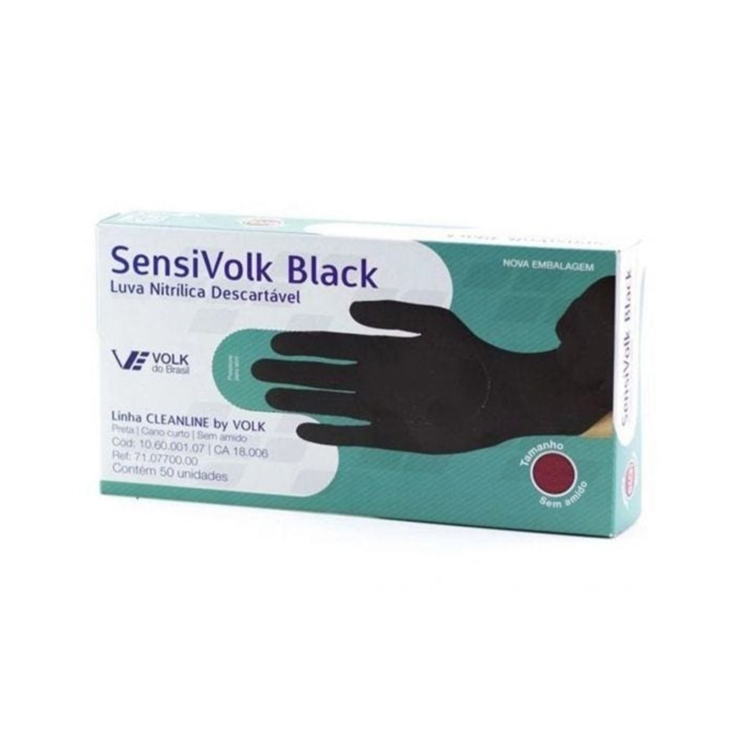 Kit Volk do Brasil Luvas Nitrílicas SensiVolk Black P (50 Unidades)