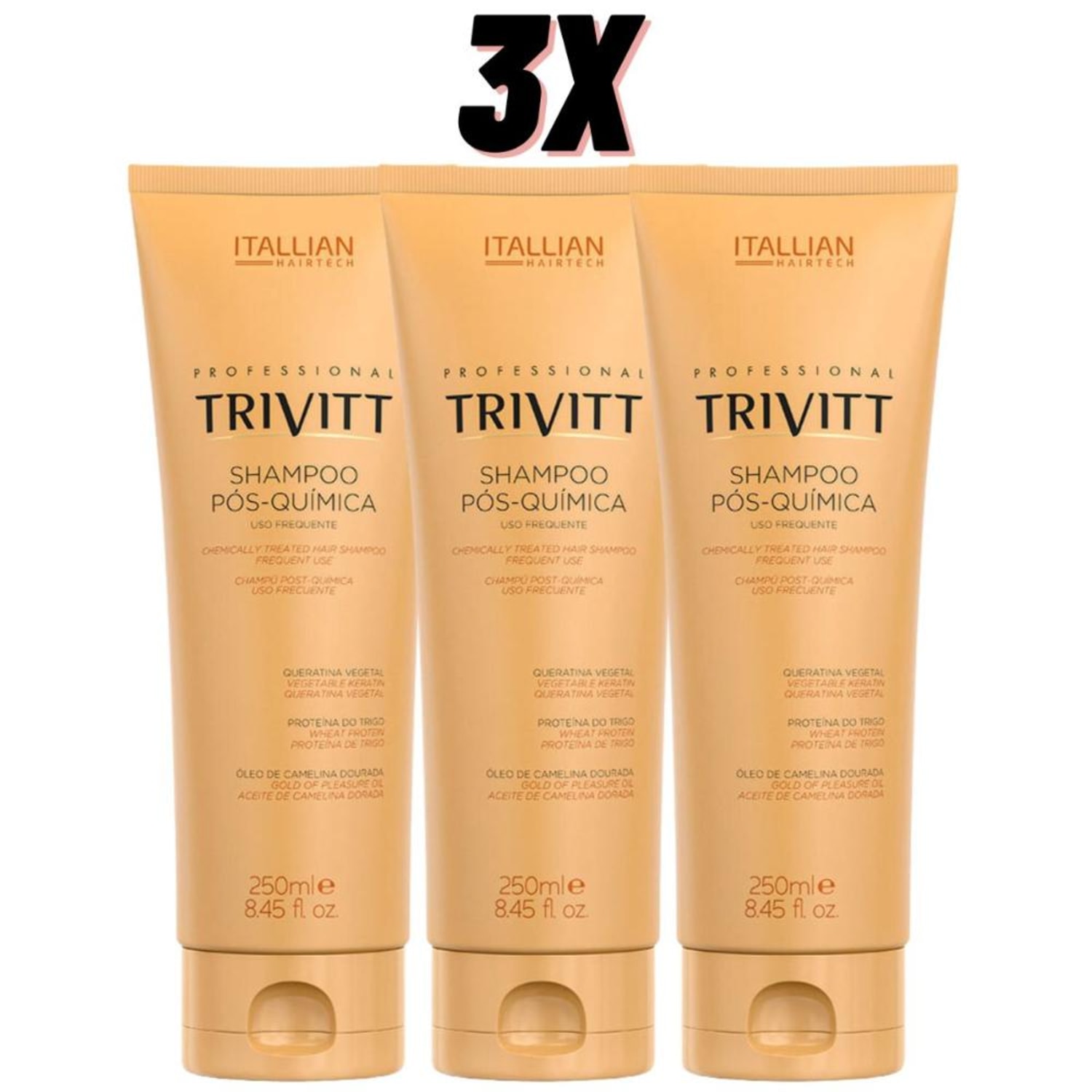 Kit 3 unidades de Shampoo Pós-química Trivitt 250ml para uso frequente