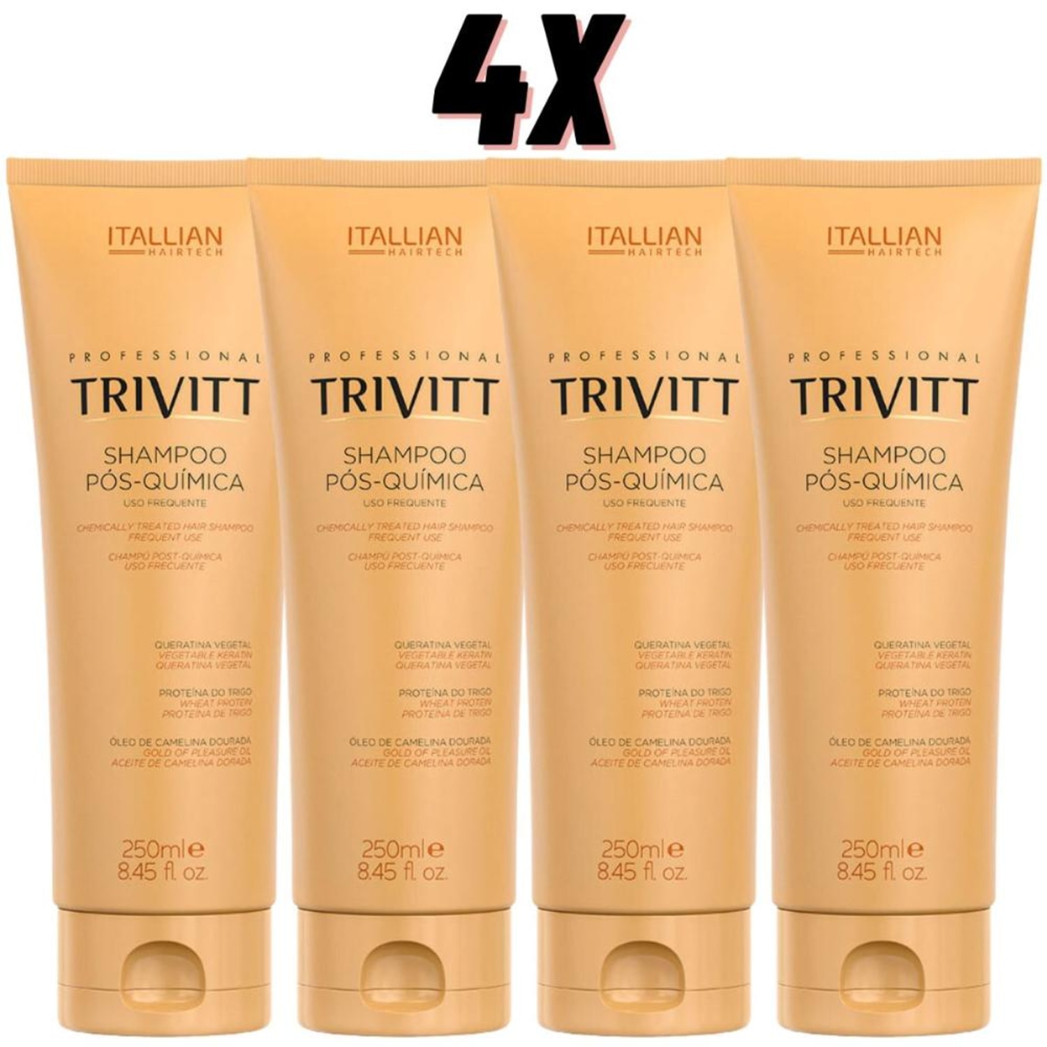 Kit 4 unidades de Shampoo Pós-química Trivitt 250ml para uso frequente