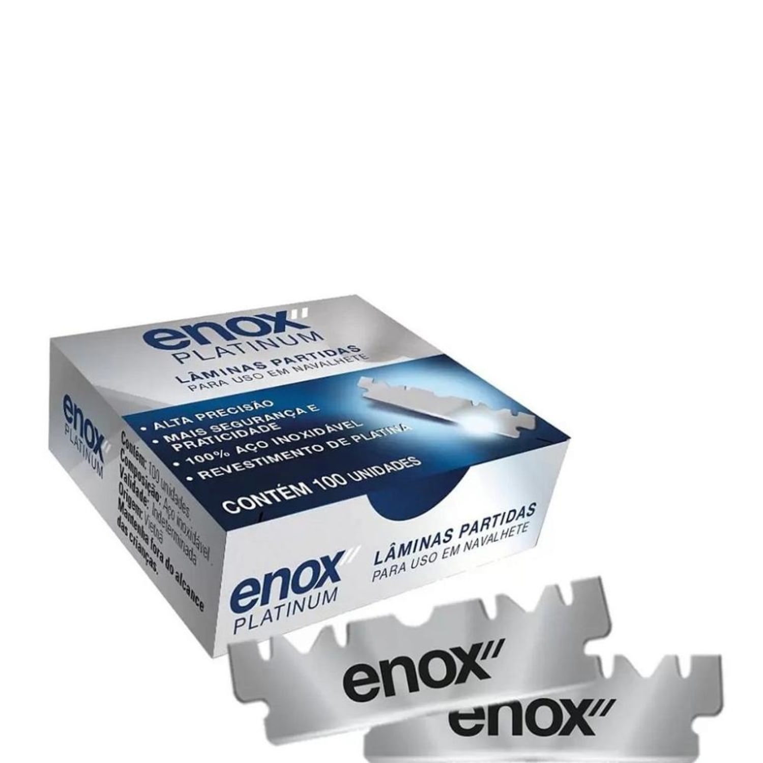 Enox Lâmina de Barbear Fio Único para Navalhete Aço Inox 100 Unidades