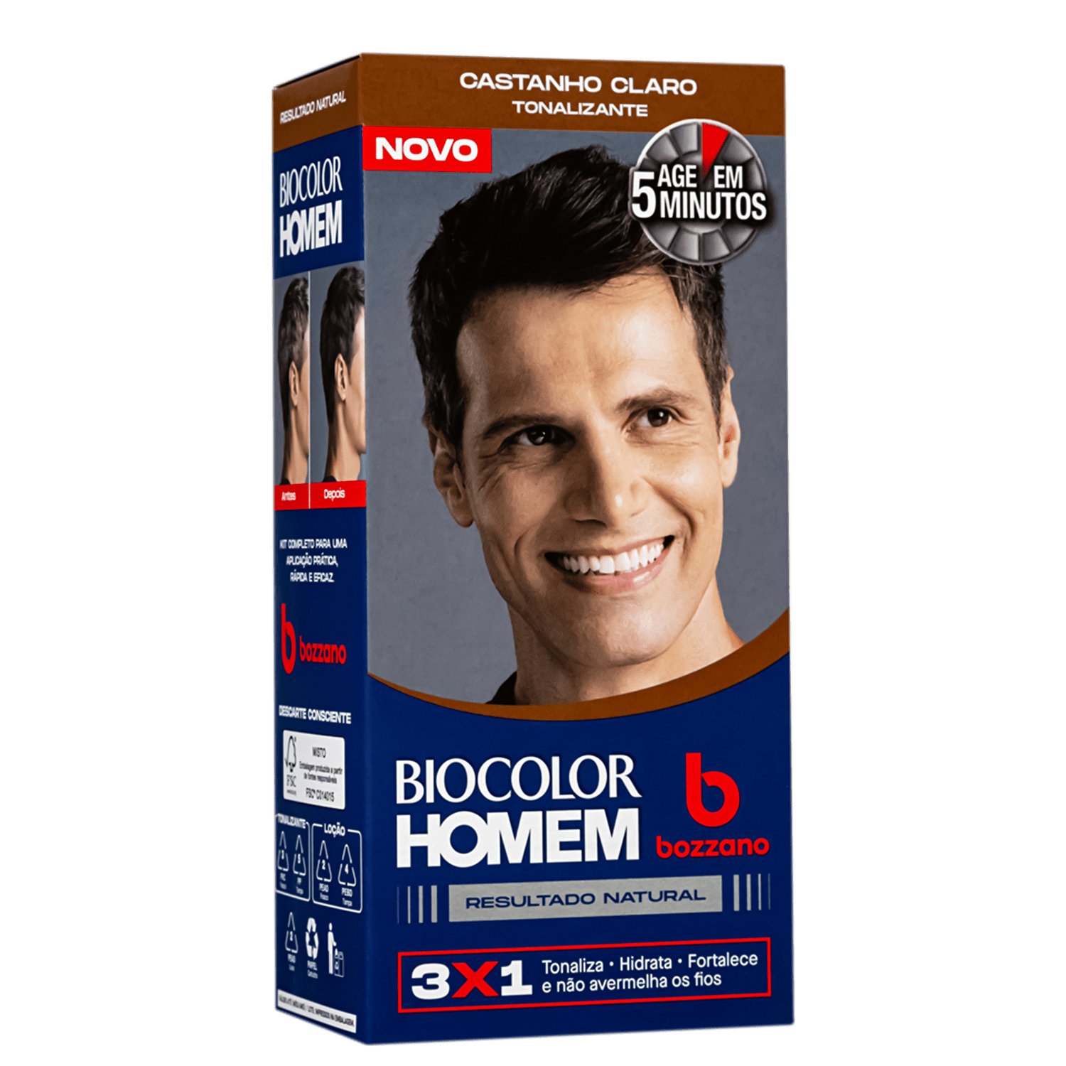 Bozzano Biocolor Tonalizante Homem Castanho Claro 3x1