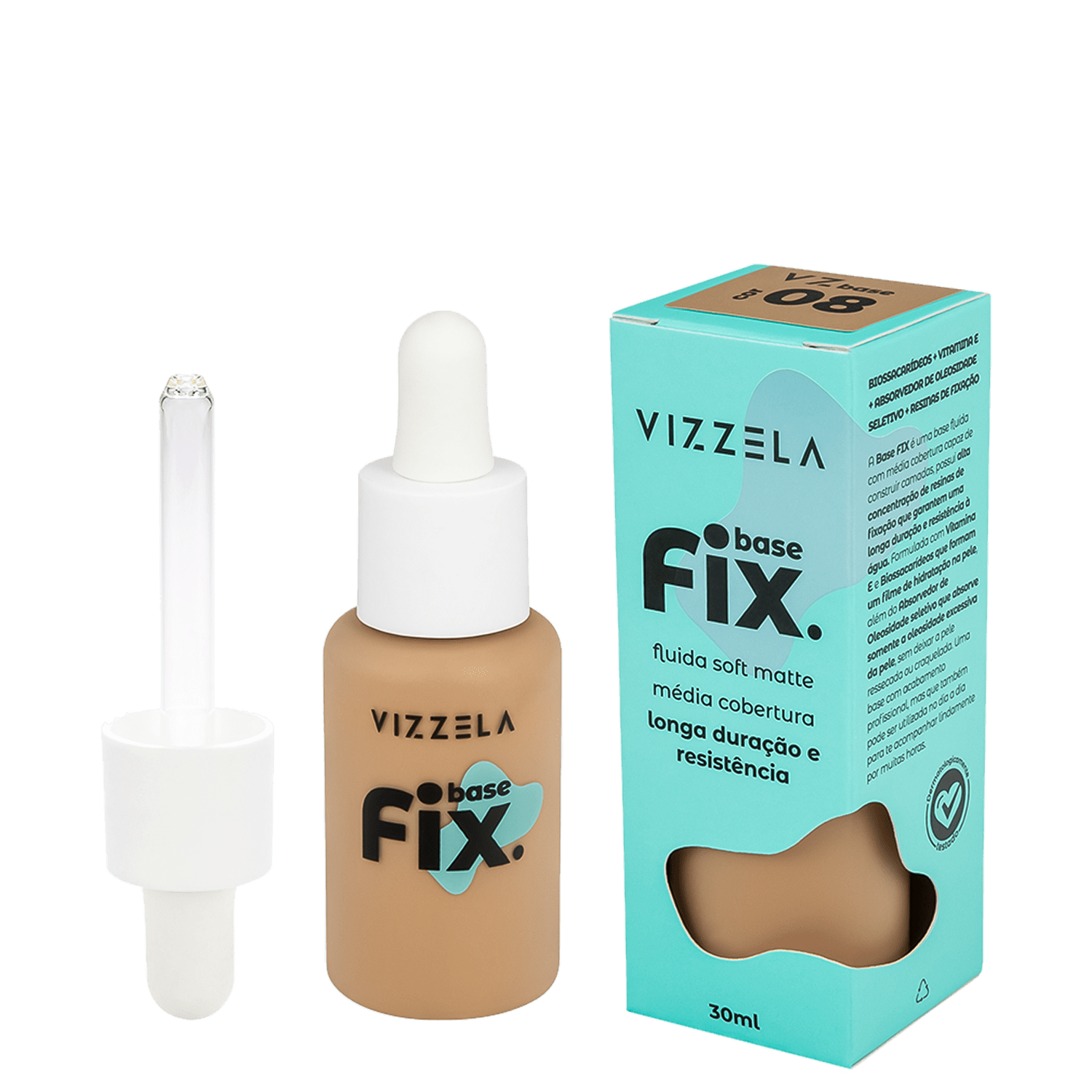 Vizzela Cosméticos Fix Cor 8 - Base Líquida 30ml
