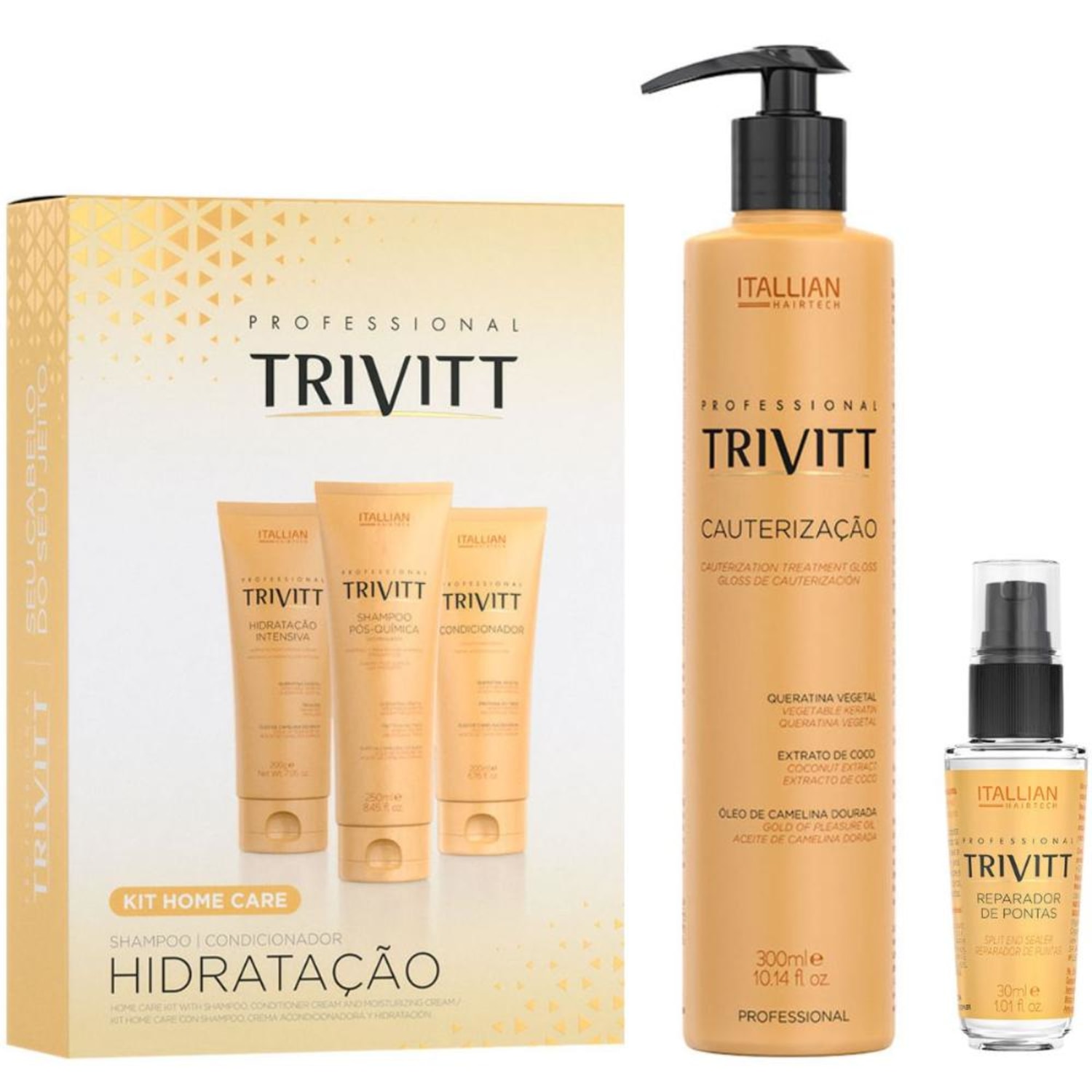 Kit Home Care Hidratação Trivitt + Cauterização +Reparador de Pontas