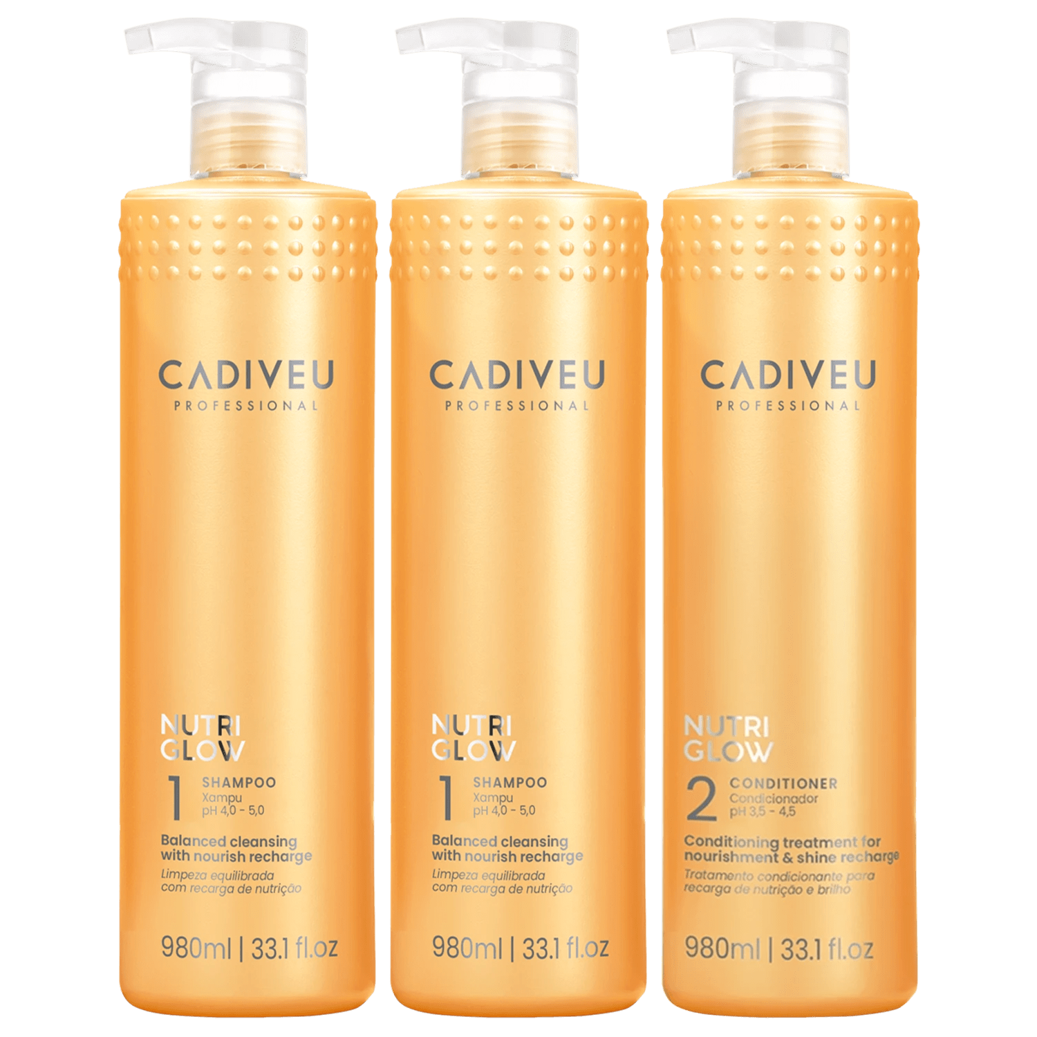 Kit Cadiveu Professional Nutri Glow Shampoo Extra e Condicionador Litro (3 produtos)