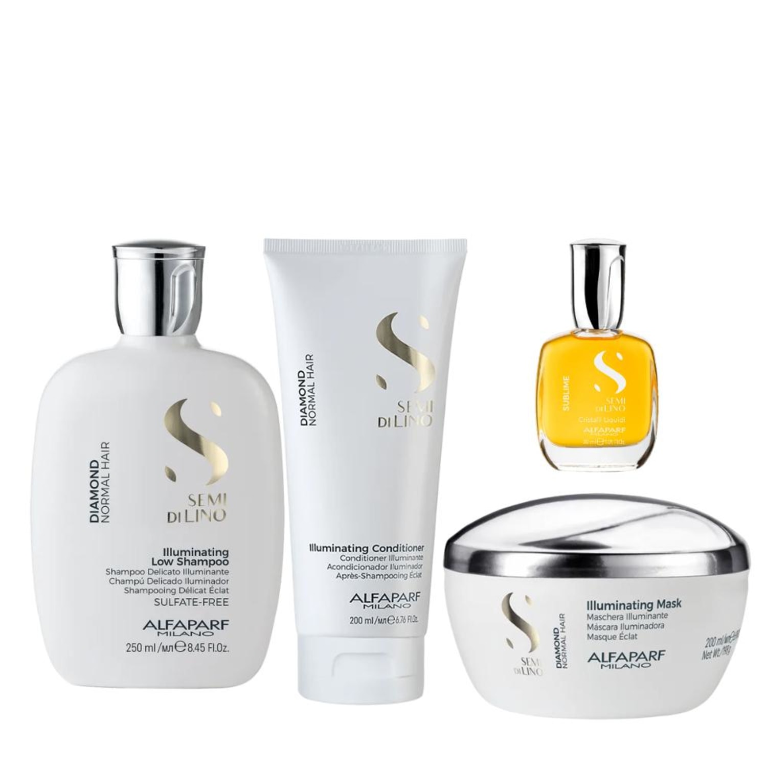 Kit Alfaparf Semi Di Lino Diamond Illuminating & Sublime Cristalli (4 Produtos)
