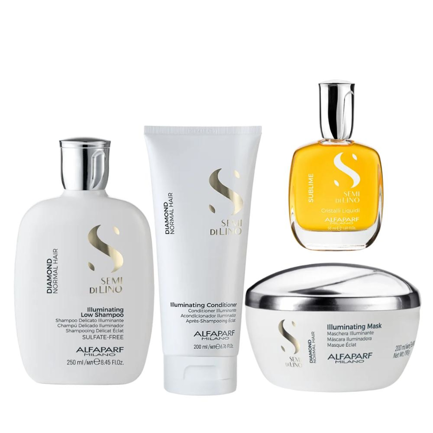 Kit Alfaparf Semi Di Lino Diamond Illuminating + Sublime Cristalli (4 Produtos)