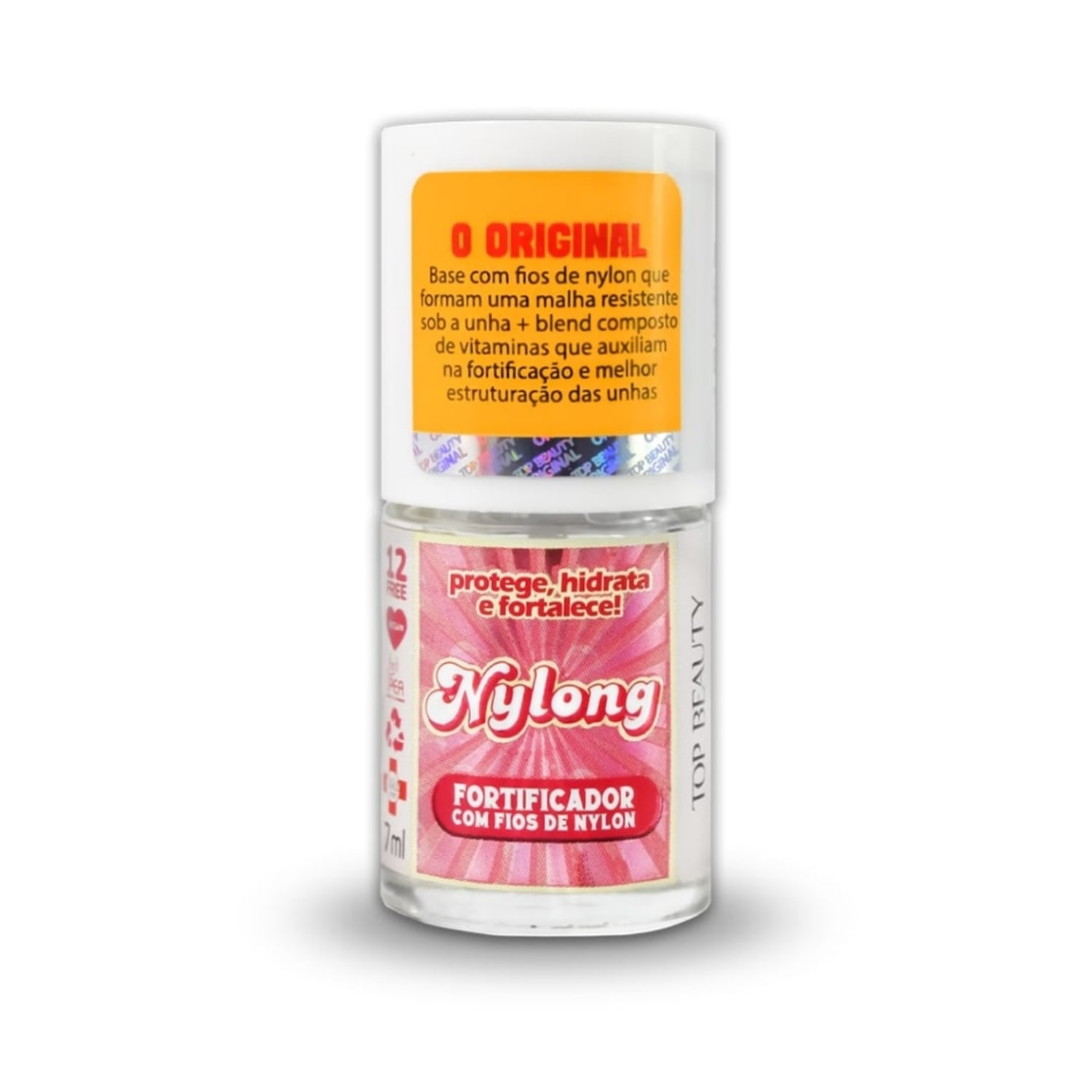 Base de Unha Nylong Fortificador S.O.S Unhas Top Beauty Para Unhas com Fios de Nylon 12 FREE 7mL