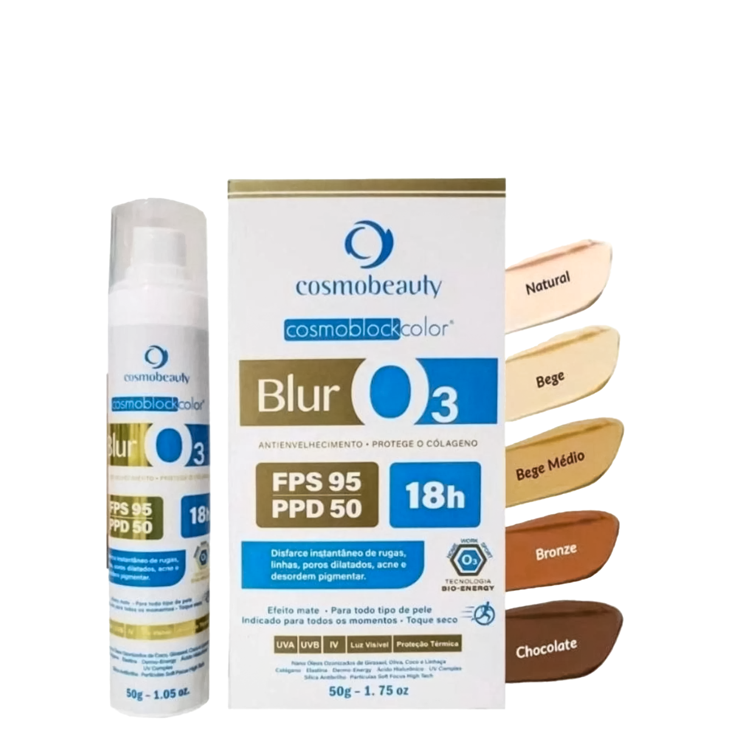 Cosmobeauty Blur O3 FPS 95 PPD 50 Natural - Protetor Solar com Cor 50g