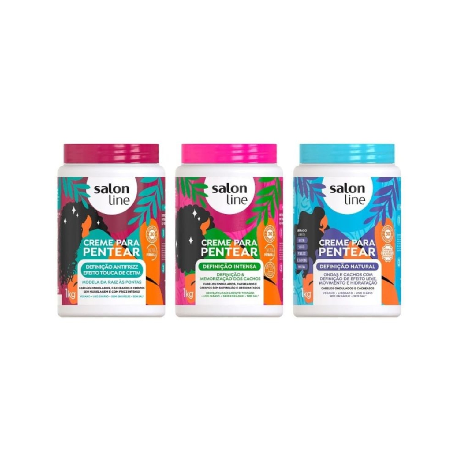 Kit com 3 Cremes Para Pentear Definição Salon Line