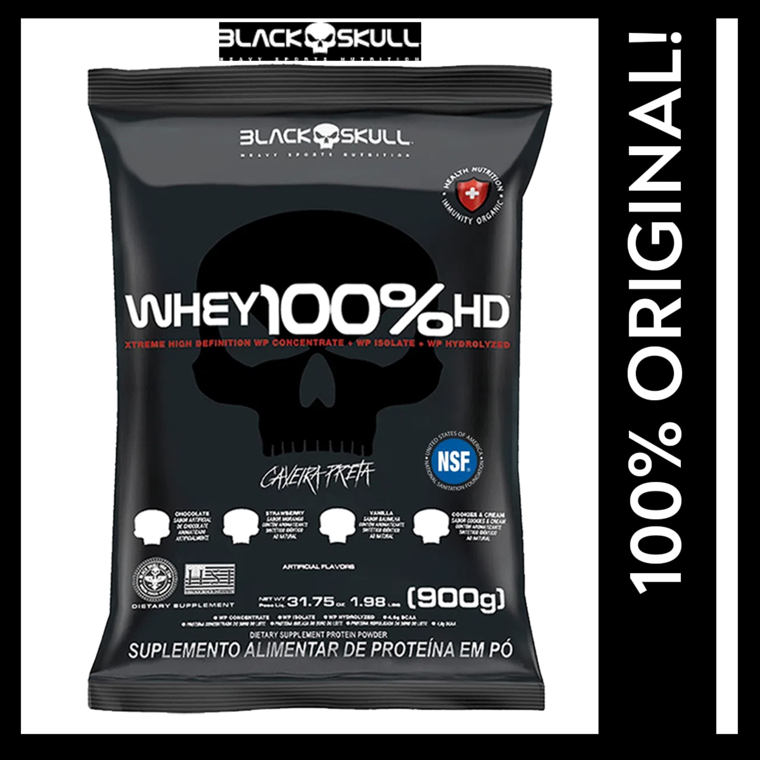Black Skull Whey 100% HD Baunilha Refil - Suplemento Alimentar de Proteína em Pó 900g