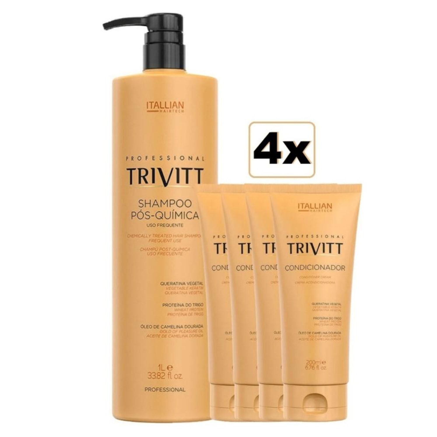 Kit Trivitt Shampoo Profissional Pós Quimica com 4 Condicionador Hidratante 200ml