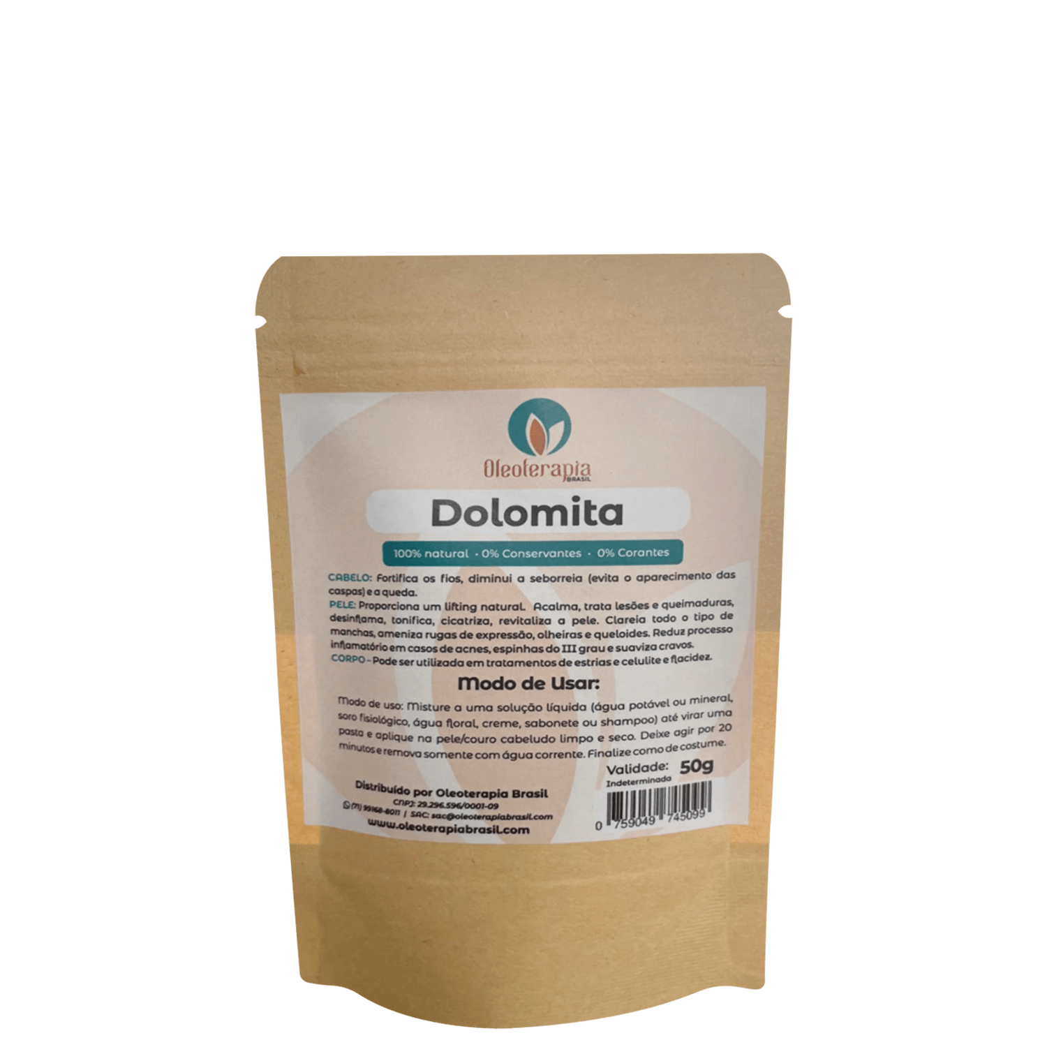 Oleoterapia Brasil Dolomita em Pó - Máscara de Tratamento 50g
