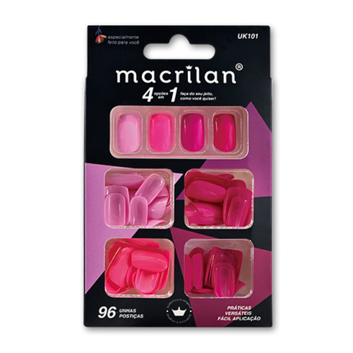 Macrilan 4 Cores Em 1 UK101 - Unhas Postiças (96 Unidades)