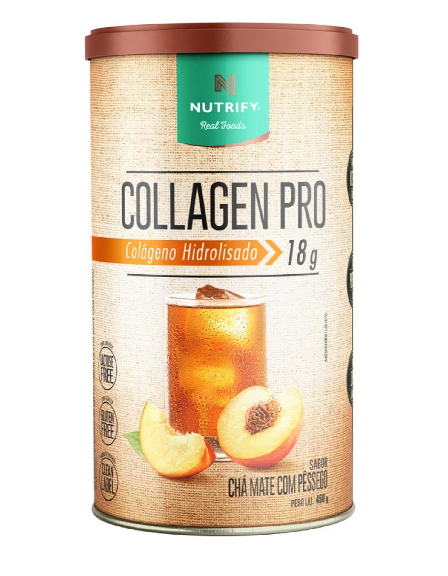 Nutrify Collagen Pro Colágeno Hidrolisado 18g Chá Mate com Pêssego - Suplemento Alimentar em Pó 450g