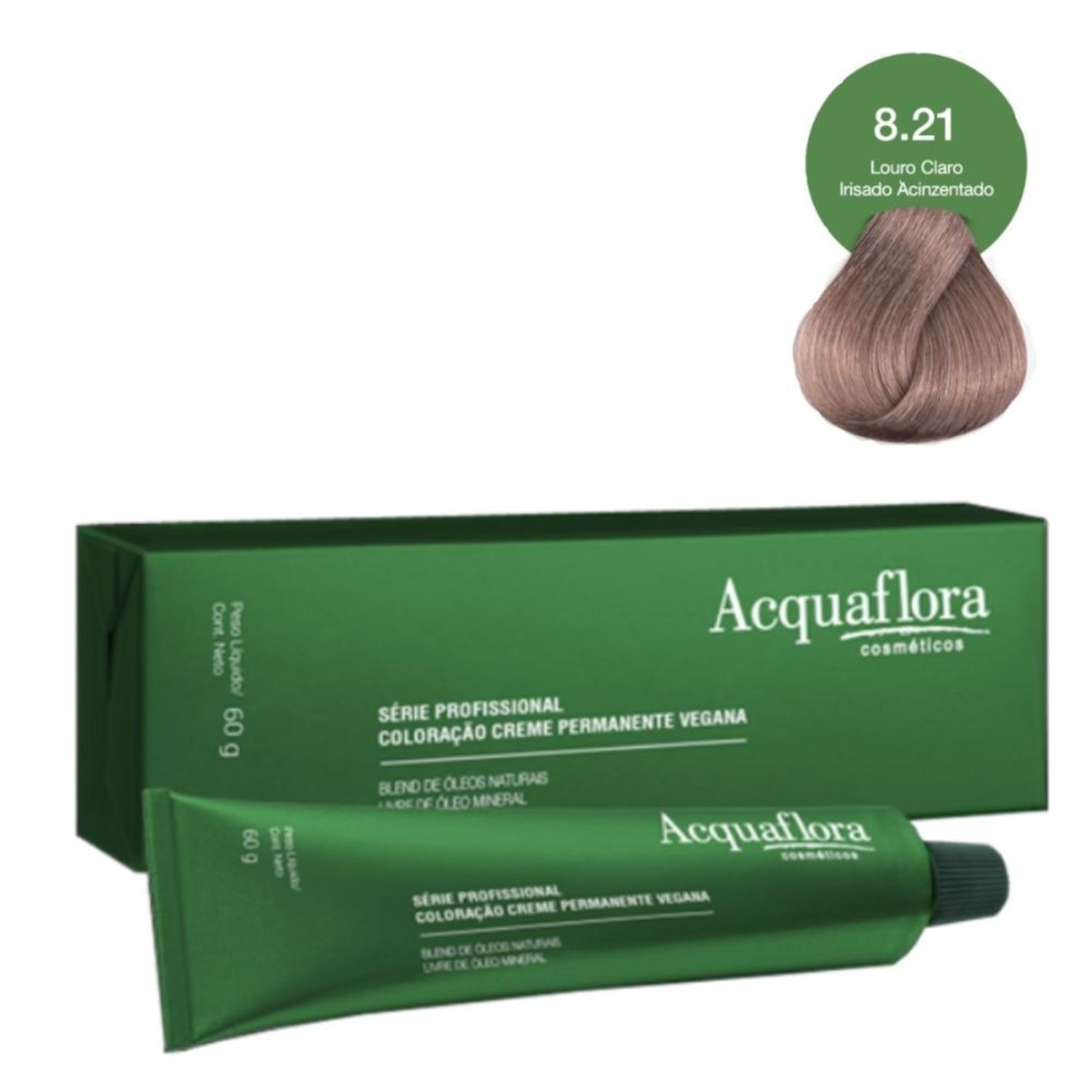 Acquaflora Vegana 8.21 Louro Claro Irisado Acinzentado - Coloração Permanente 60g