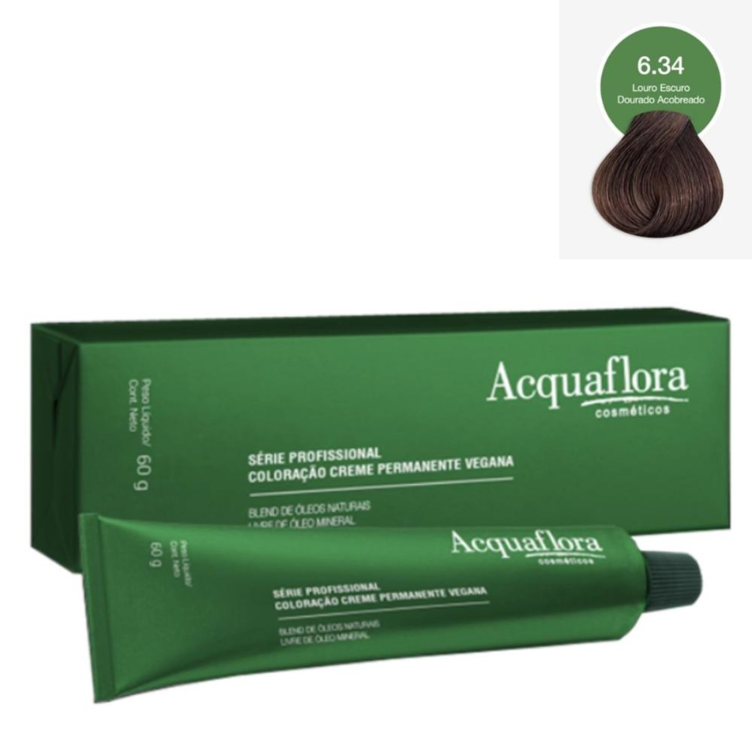 Acquaflora Vegana 6.34 Louro Escuro Dourado Acobreado - Coloração Permanente 60g