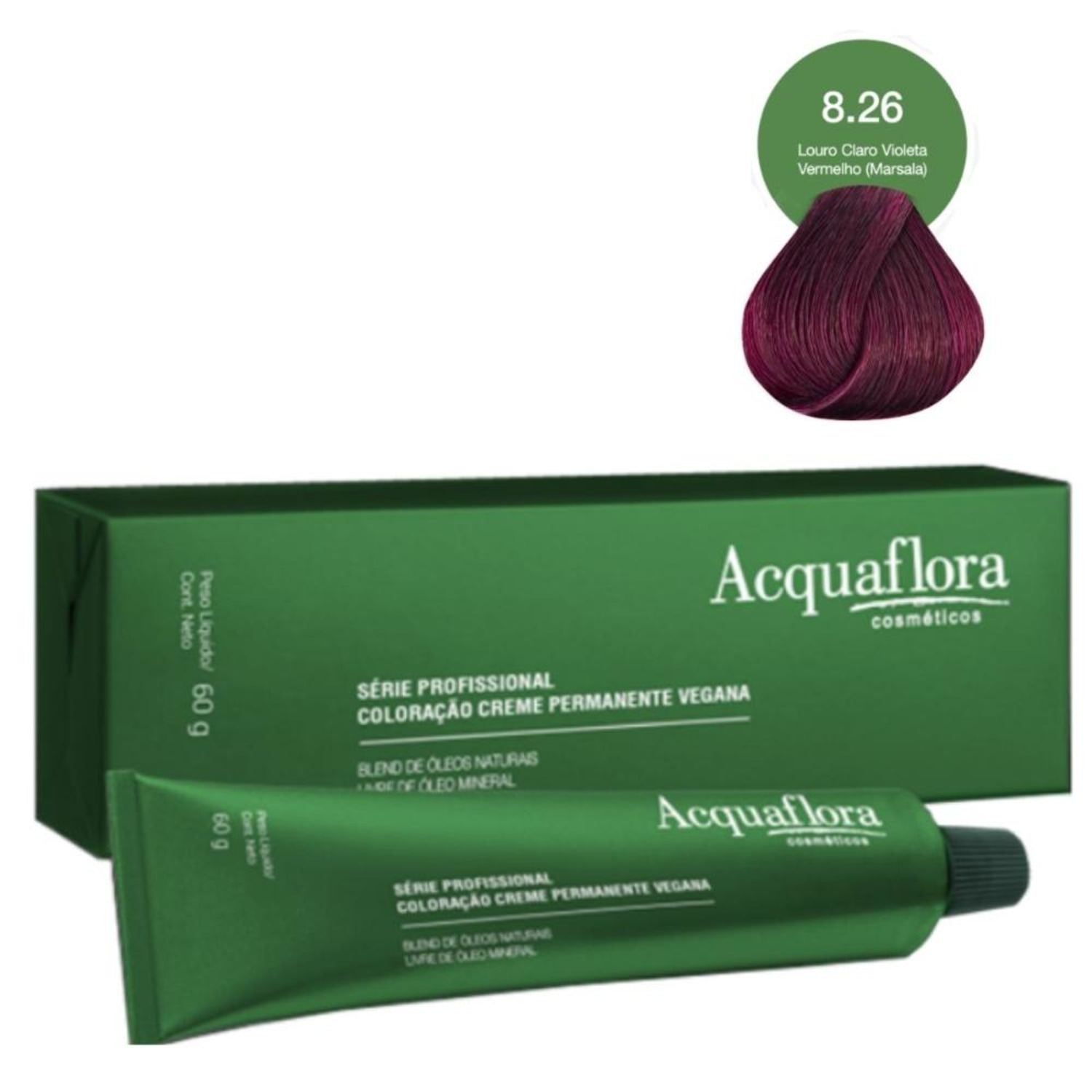 Acquaflora Vegana 8.26 Louro Claro Violeta Vermelho (Marsala) - Coloração Permanente 60g