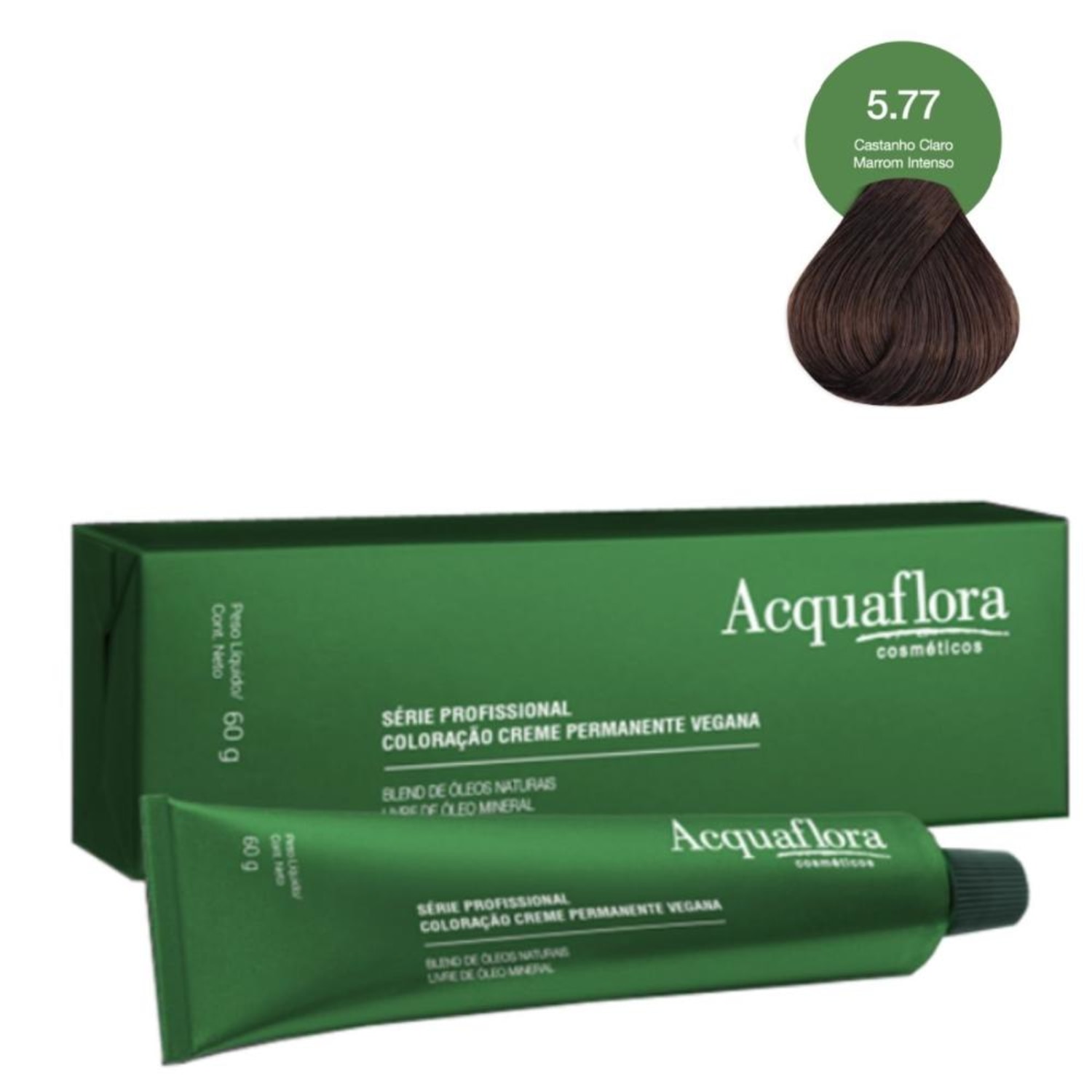Acquaflora Vegana 5.77 Castanho Claro Marrom Intenso - Coloração Permanente 60g