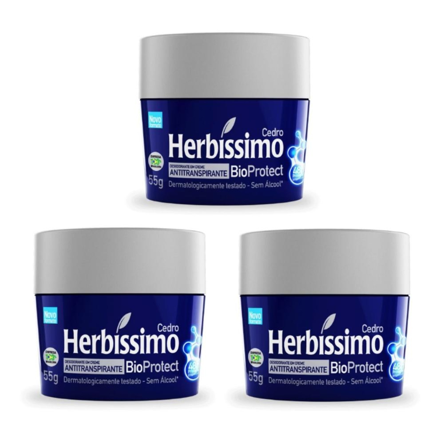 Kit 3 Desodorante Creme Herbissimo Bioprotect Cedro Antitranspirante 55g