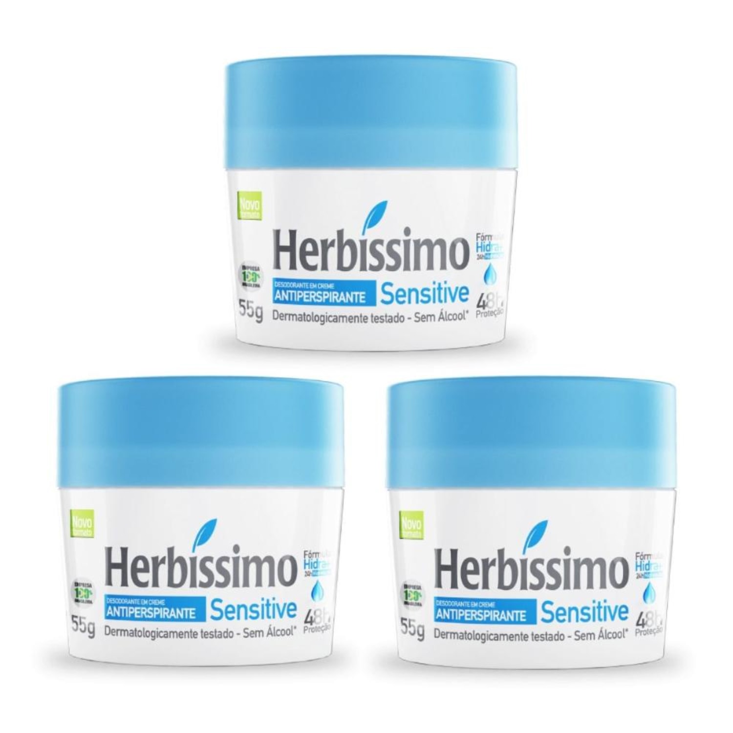 Kit 3 Desodorante Creme Herbissimo Sensitive Antitranspirante 55g