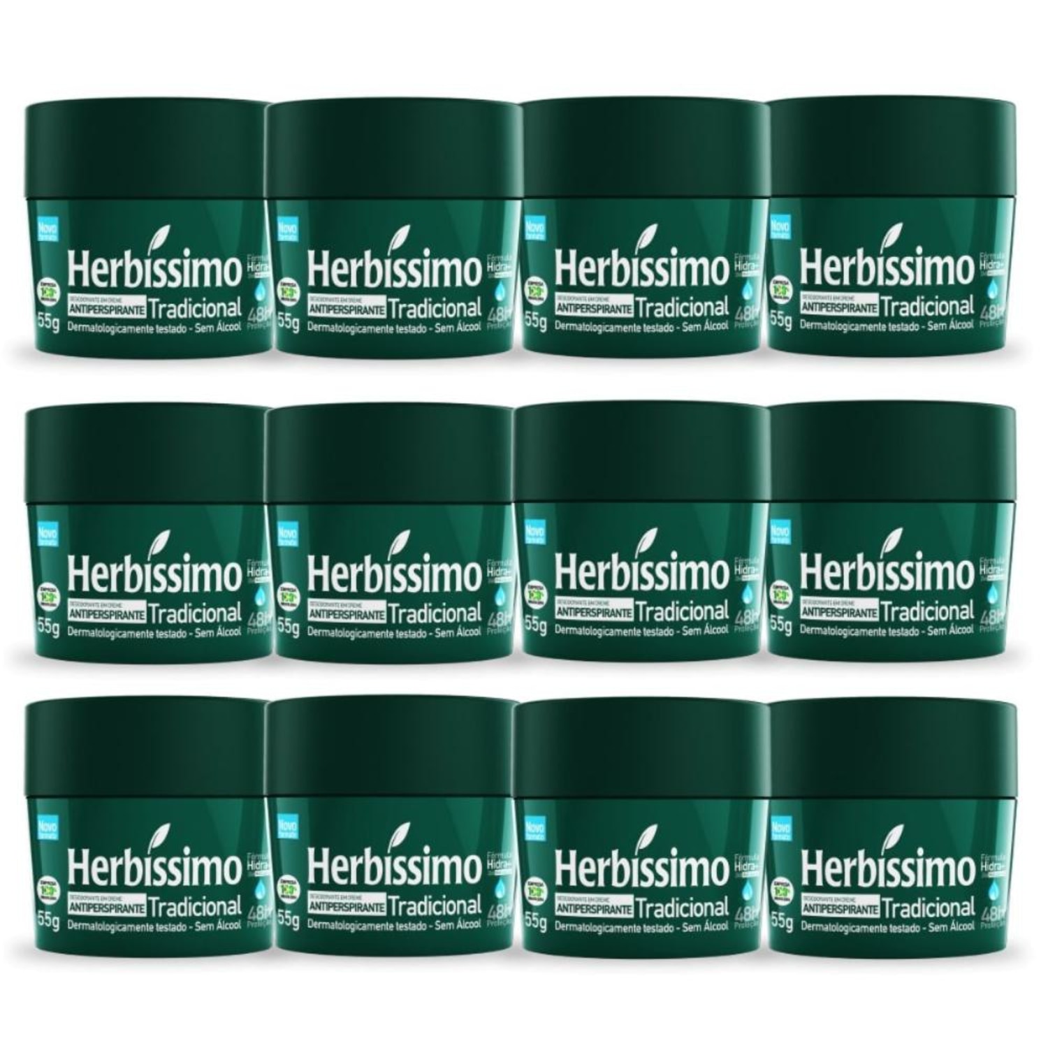 Kit 12 Desodorante Creme Herbissimo Tradicional Antitranspirante 55g