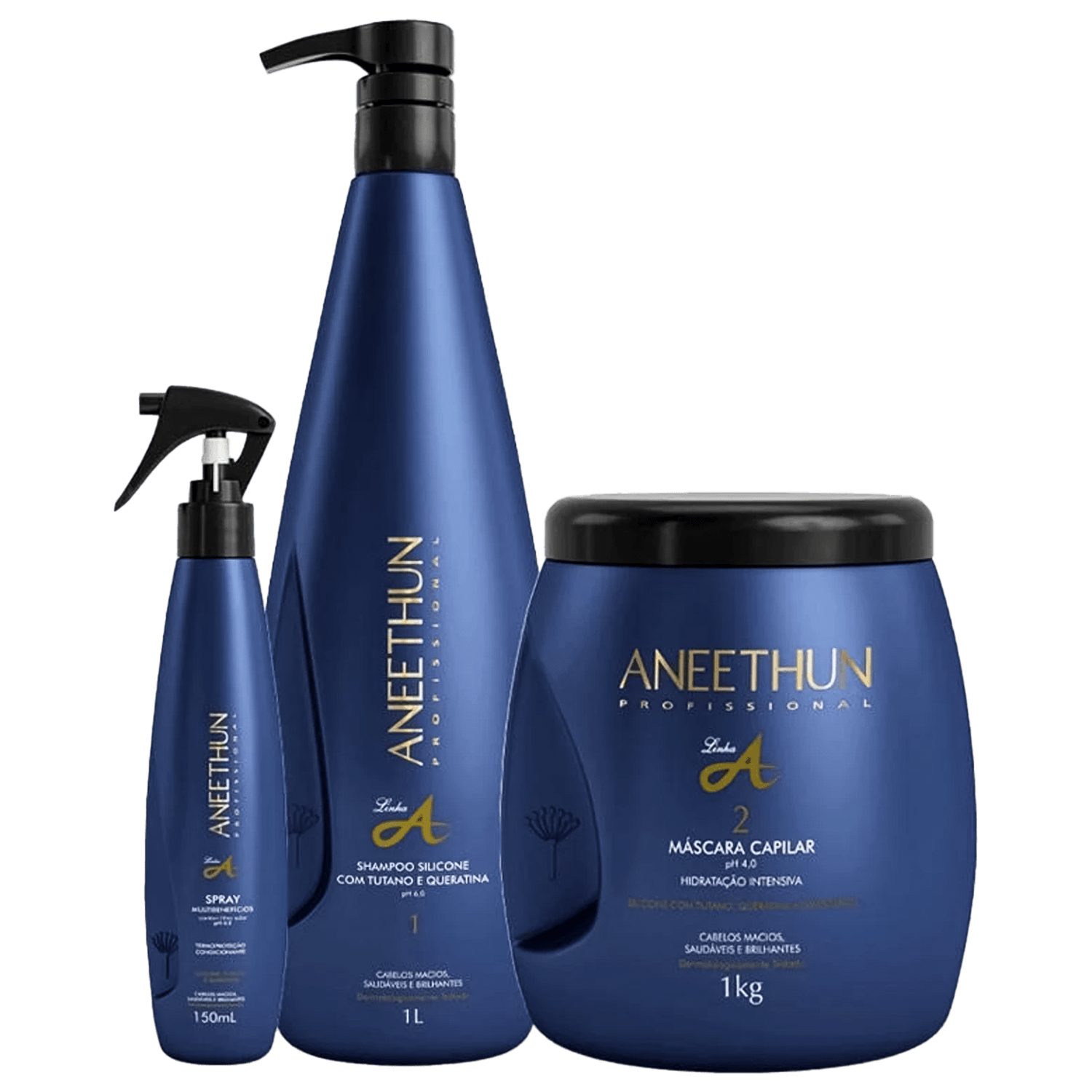 Kit Aneethun Linha A Shampoo 1000ml + Máscara 1000g + Multibenefícios 150ml