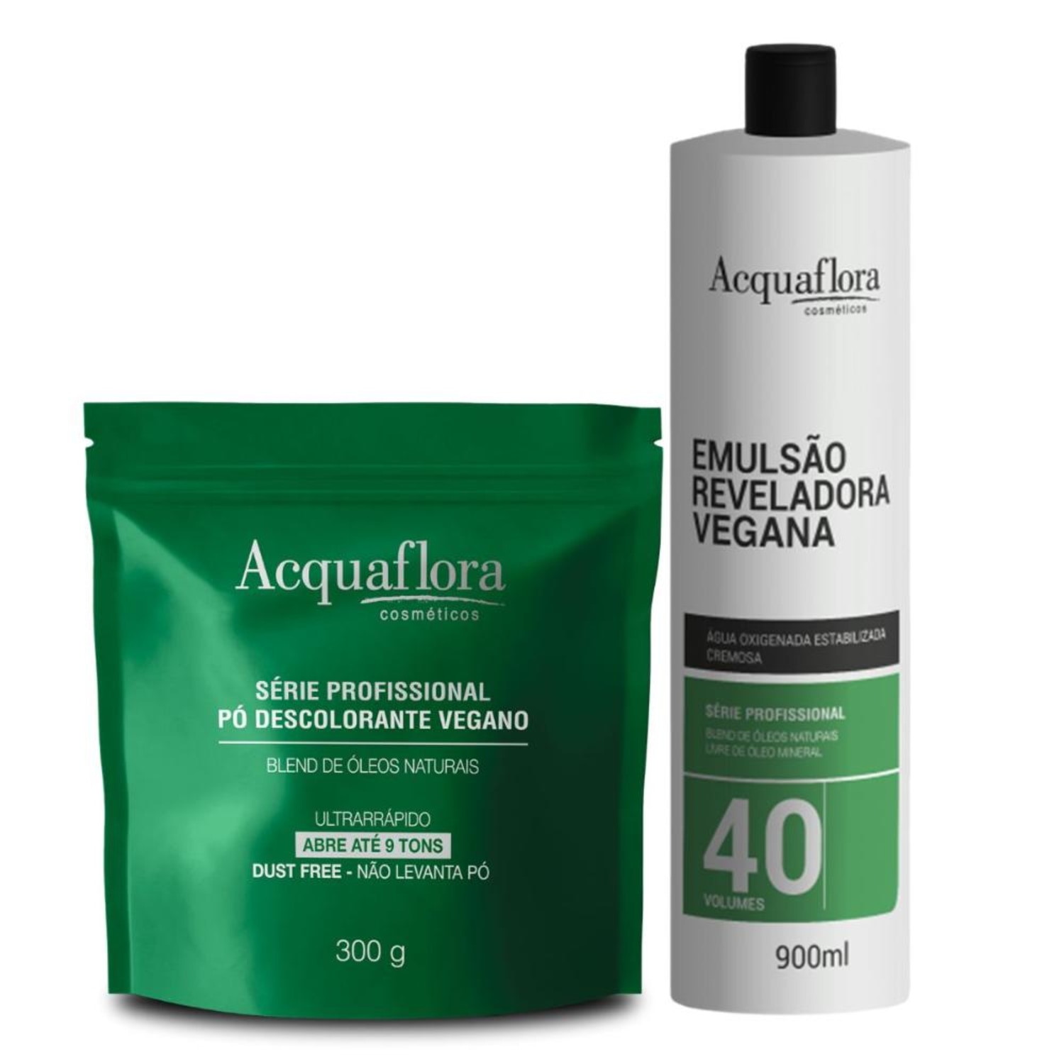 Kit Acquaflora Vegana Descolorante + Emulsão Reveladora 40 Volumes (2 Produtos)
