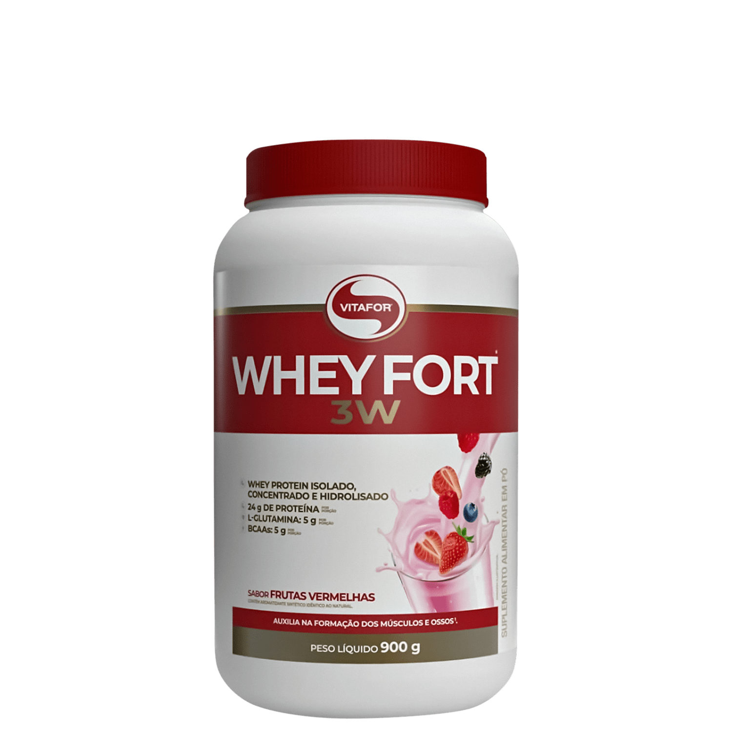 Vitafor Whey Fort 3W Frutas Vermelhas - Suplemento Vitamínico 900g