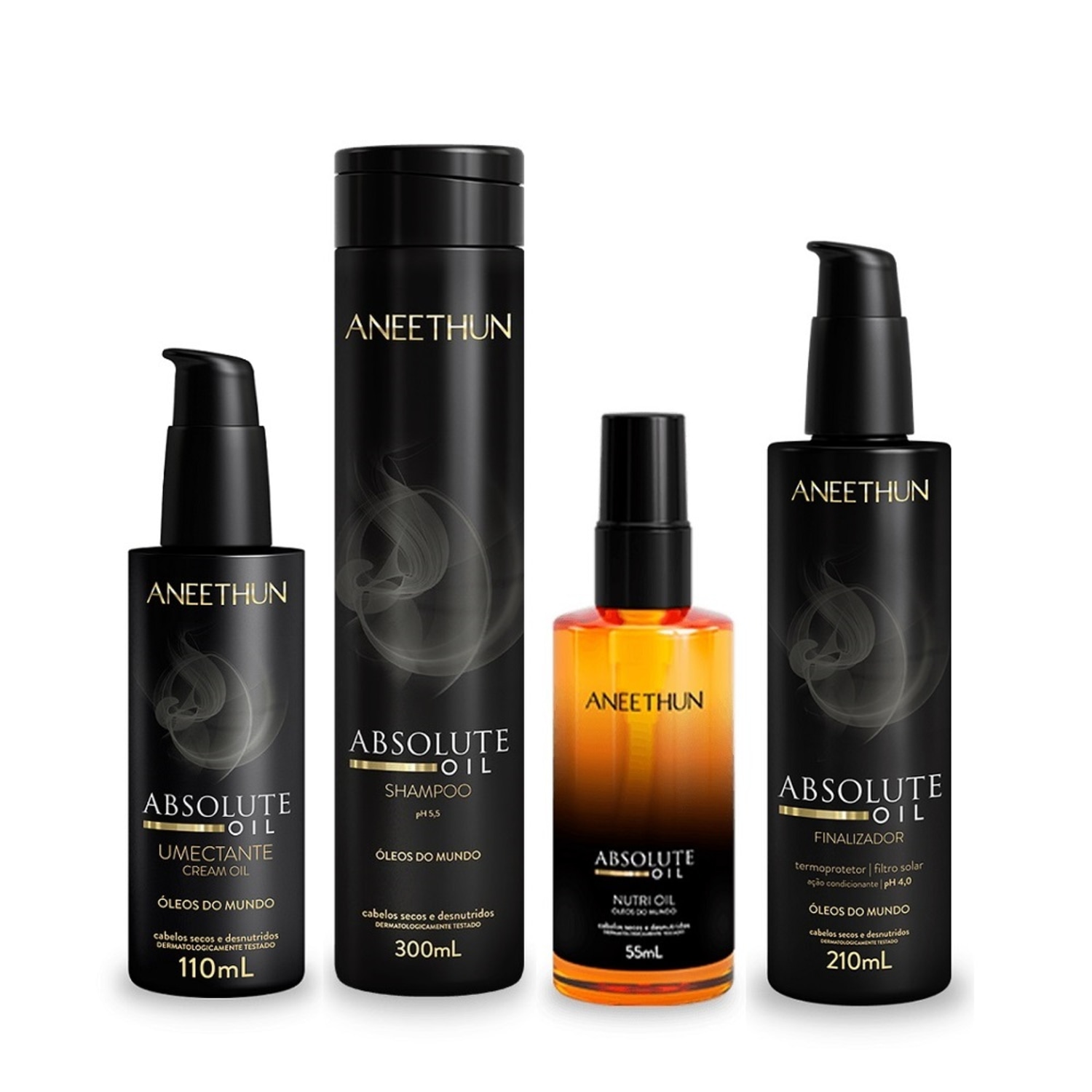 Kit Aneethun Absolute Oil Shampoo 300ml + Óleo 55ml + Finalizador 210ml + Umectante 110ml
