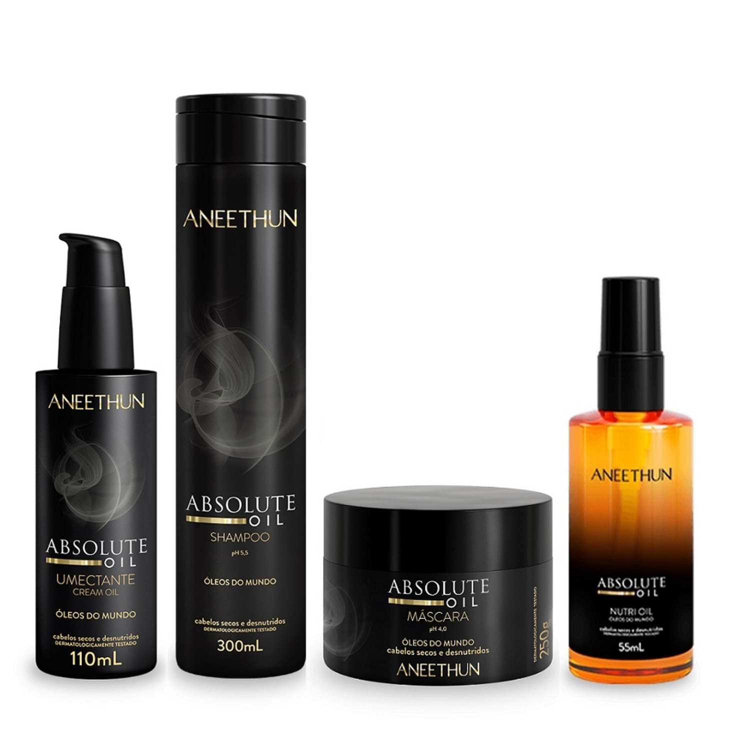 Kit Aneethun Absolute Oil Shampoo 300ml + Máscara 250g + Óleo 55ml + Umectante 110ml
