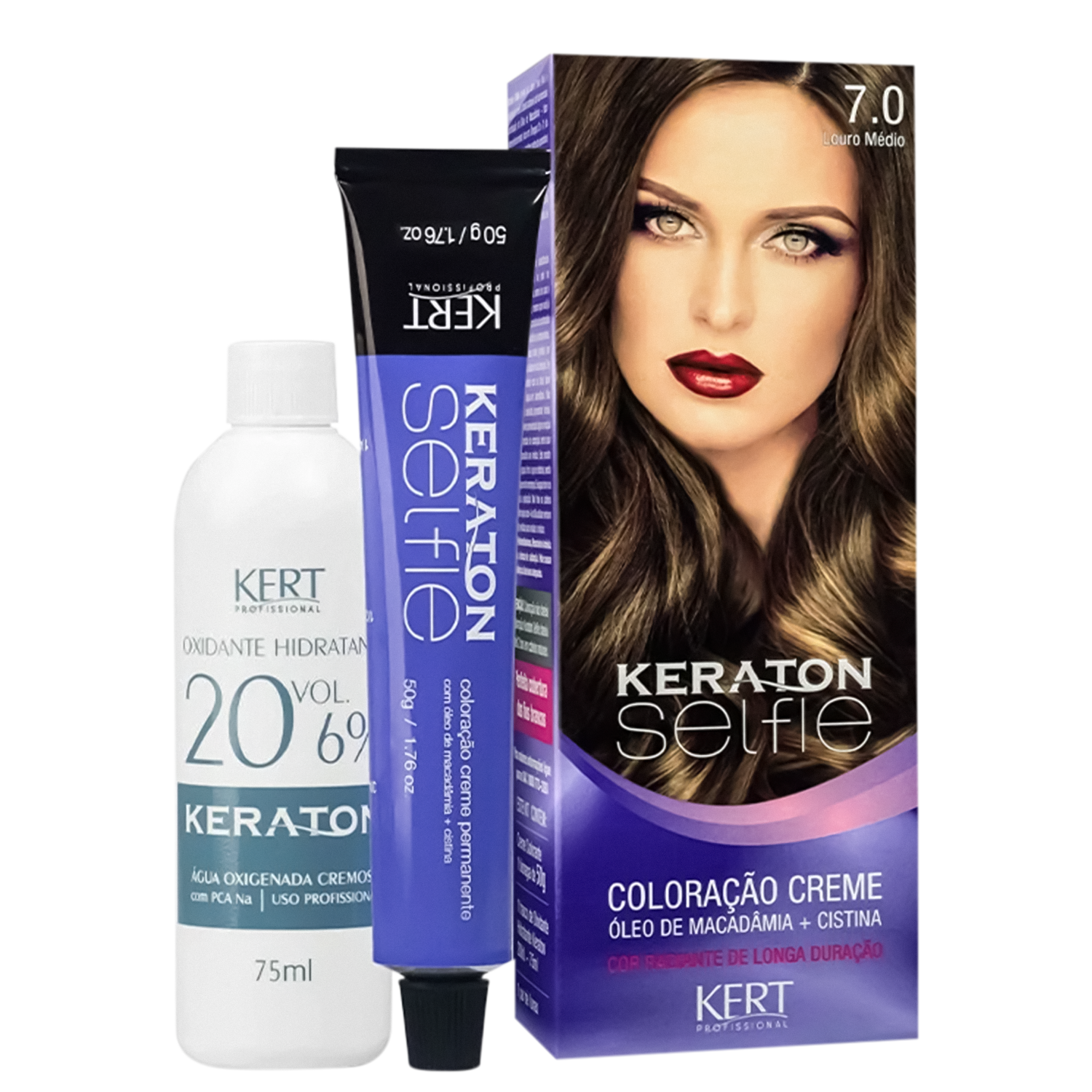 Kit Keraton Selfie 7.0 Louro Médio + Oxigenada (2 Produtos)