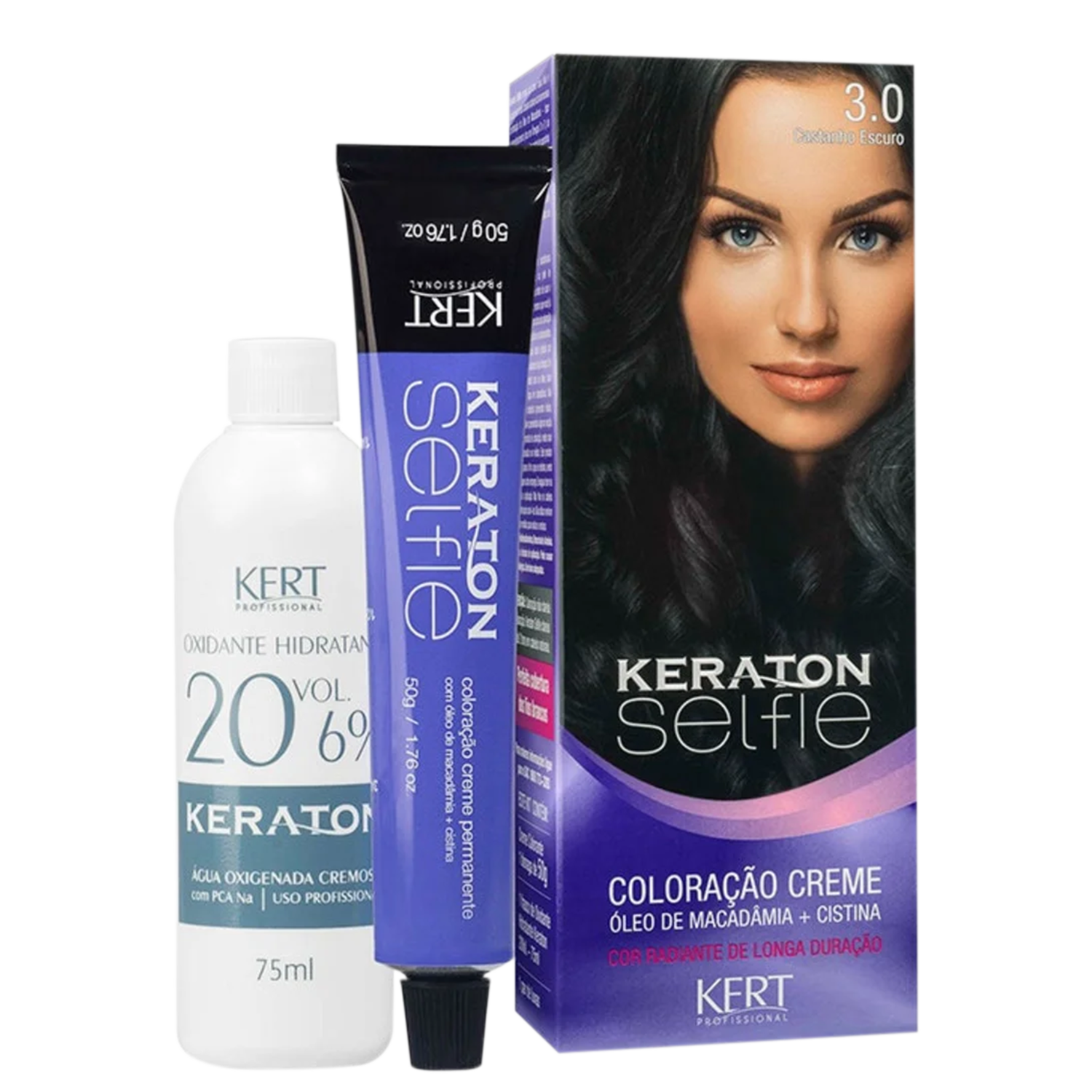 Kit Keraton Selfie 3.0 Castanho Escuro + Oxigenada (2 Produtos)