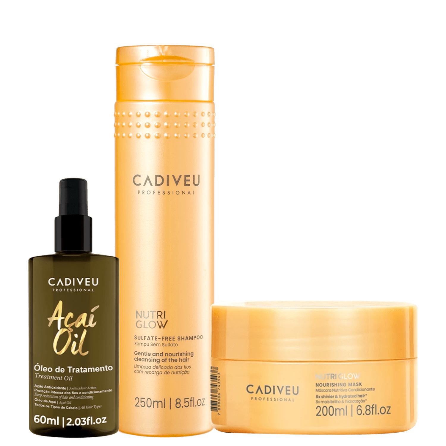 Kit Cadiveu Professional Nutri Glow Shampoo Máscara e Açaí Oil 60 (3 produtos)
