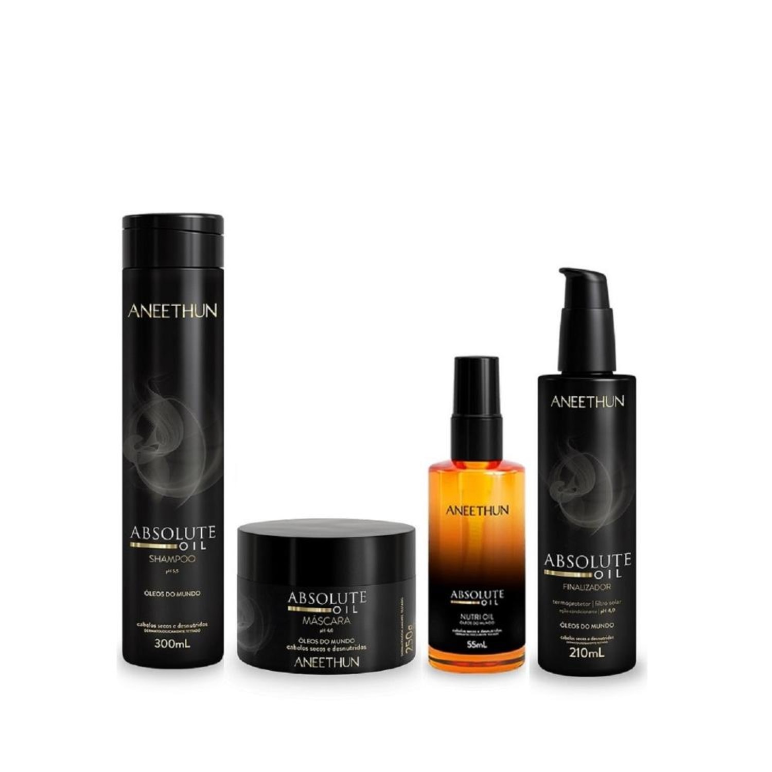 Aneethun Absolute Oil - Kit Shampoo 300ml + Máscara 250ml + Óleo 55ml + Finalizador 210ml