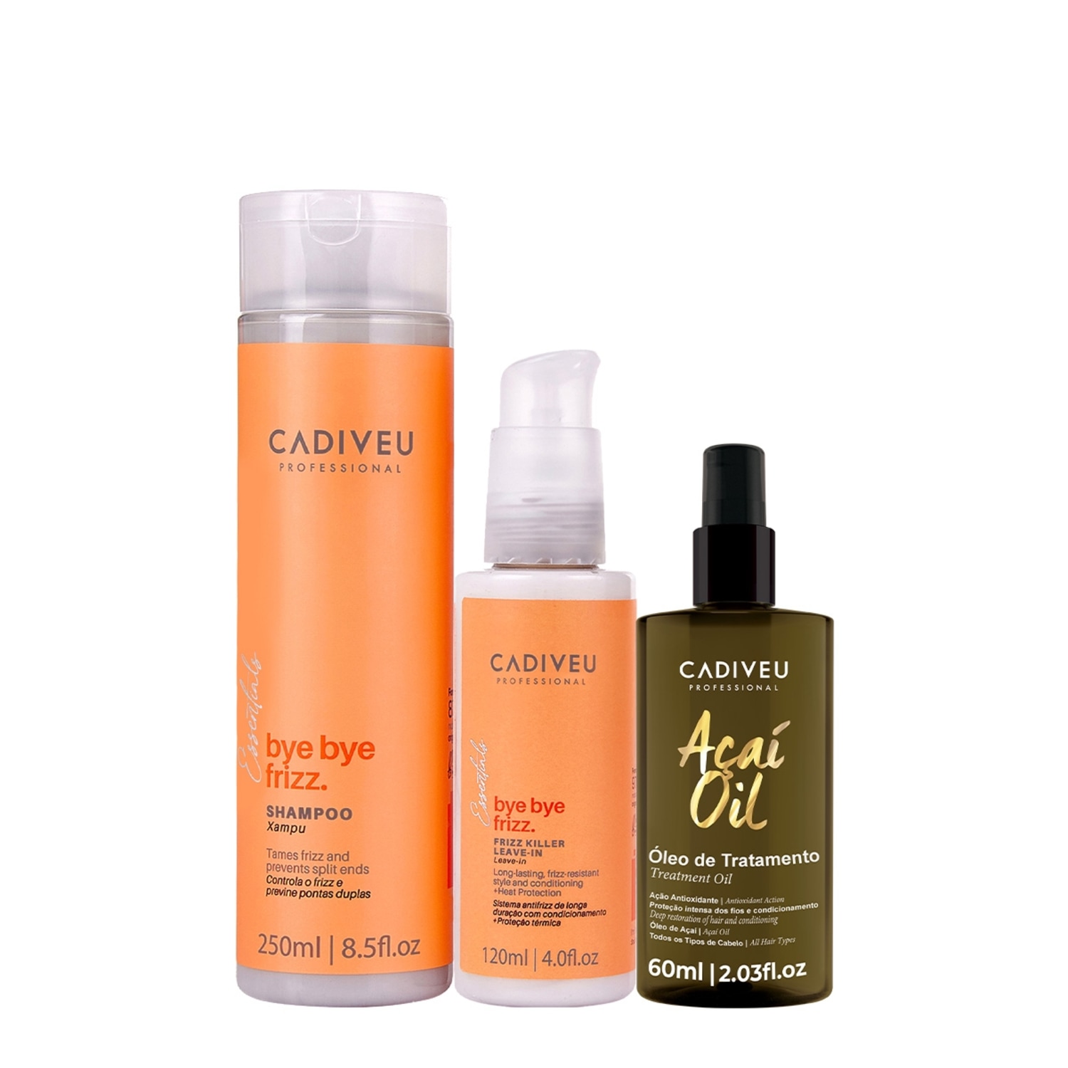 Kit Cadiveu Professional Essentials Bye Bye Frizz Açaí Oil Trio (3 Produtos)