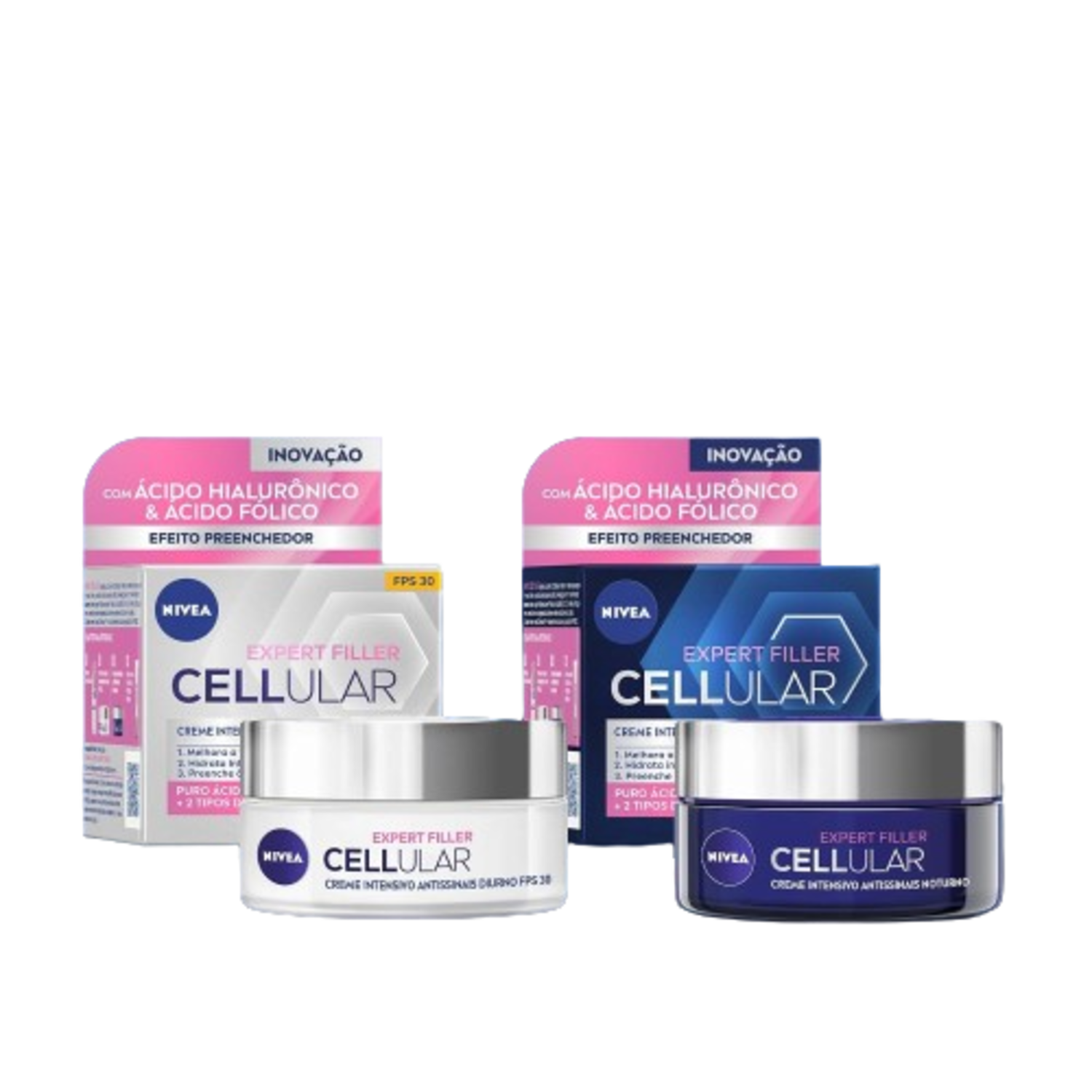 Kit Creme Hidratante Nivea Facial Celular Filler Antissinais DIA + NOITE / Antirrugas