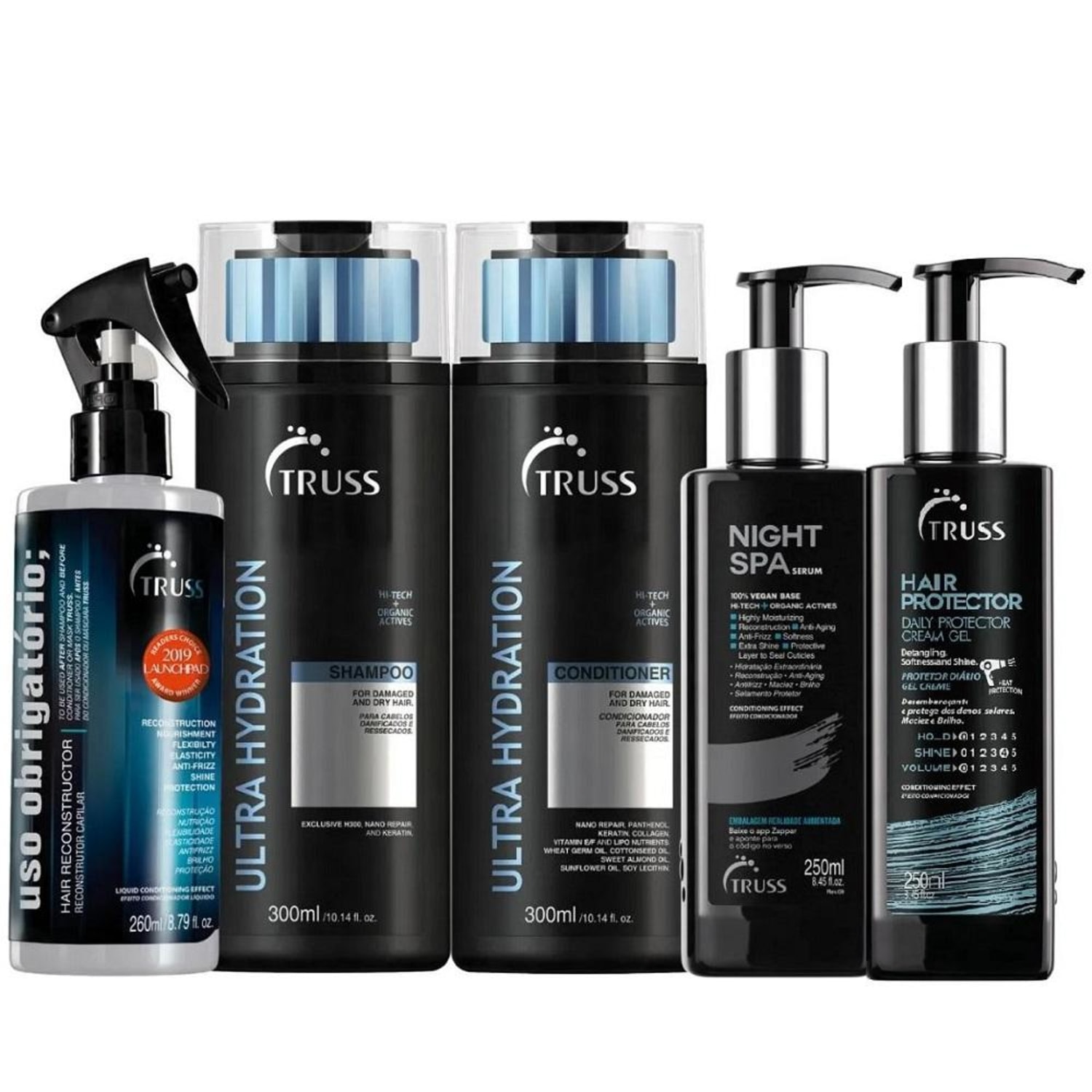 Kit TRUSS Ultra Hydration + Hair Protector + Night Spa + Uso Obrigatório (5 Produtos)