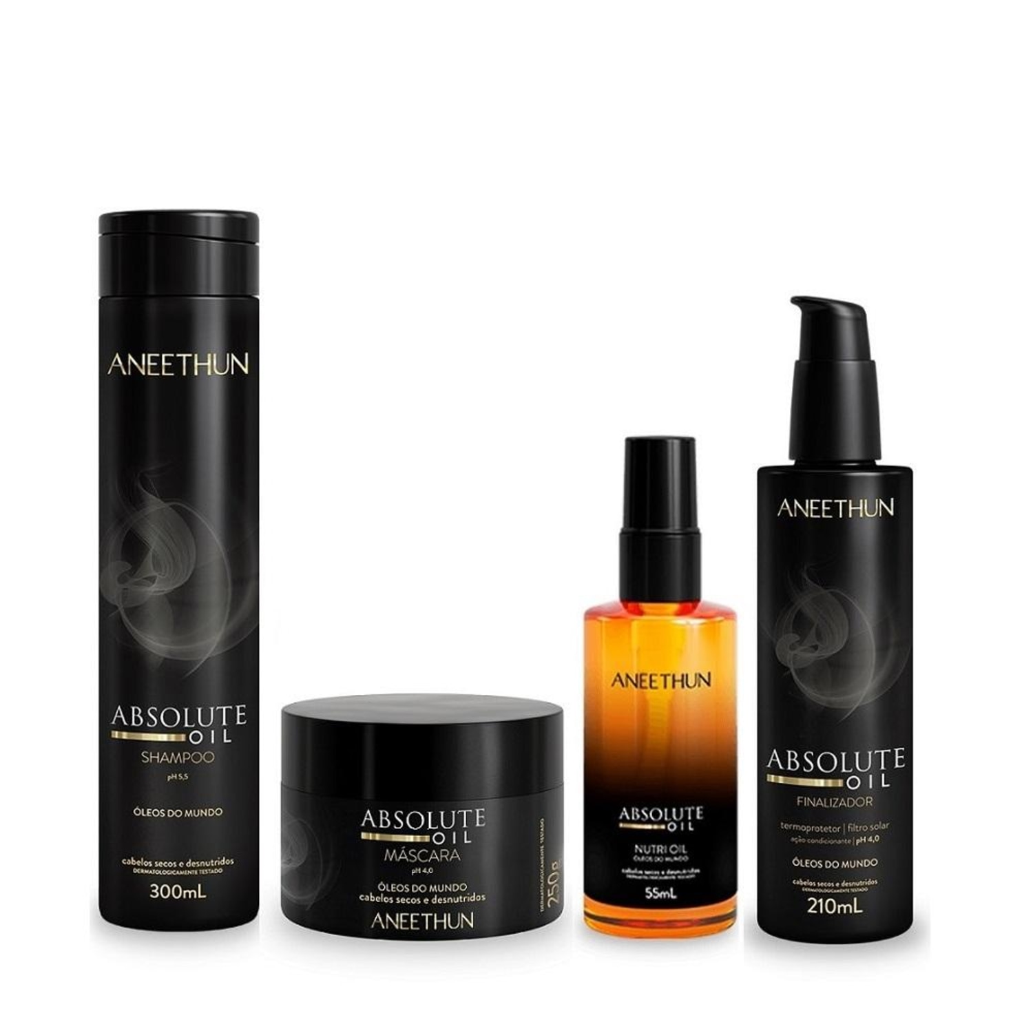 Kit Aneethun Absolute Oil - Shampoo 300ml + Máscara 250ml + Óleo 55ml + Finalizador 210ml
