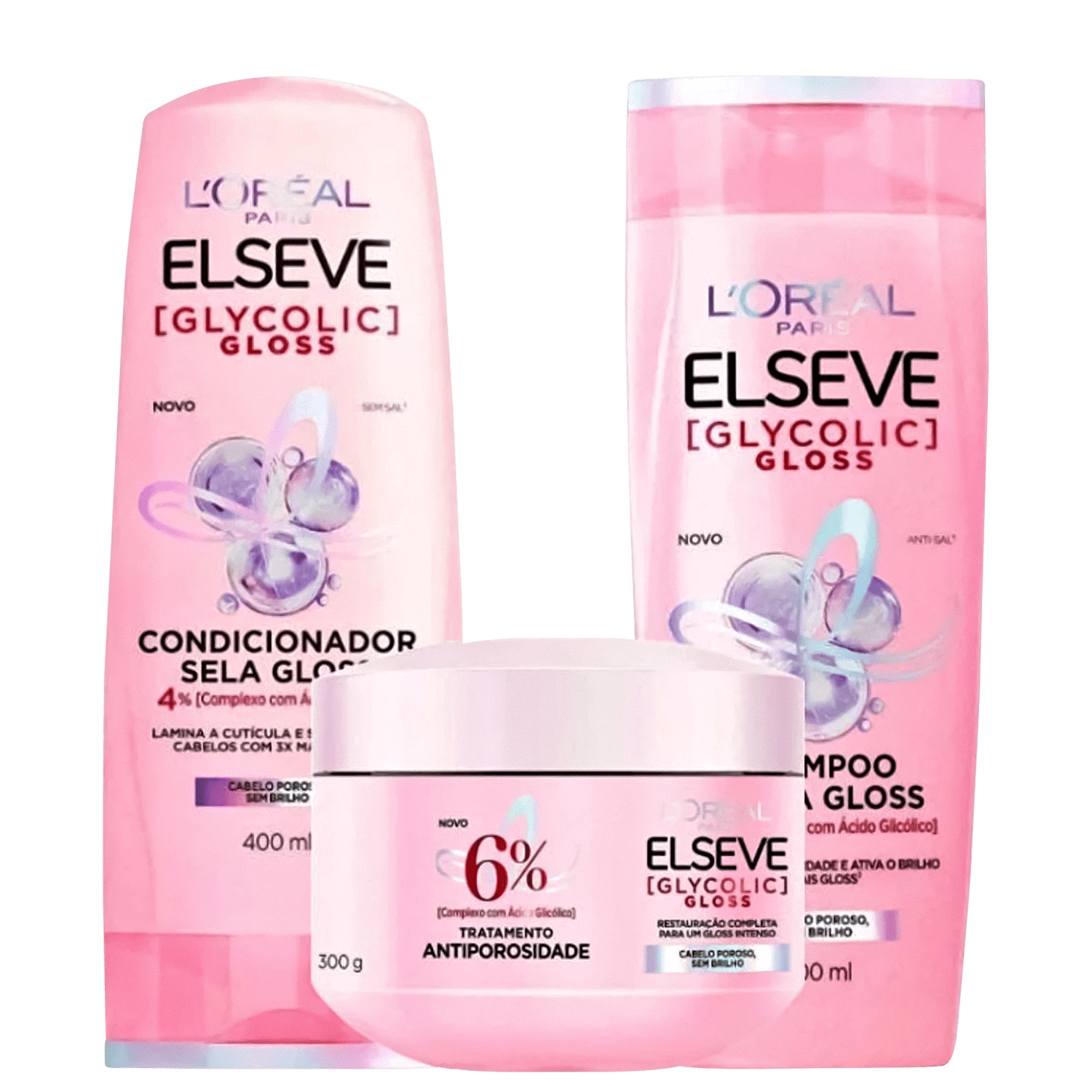 Kit Elseve L’Oréal Paris Glycolic Gloss Trio Home Care (3 Produtos)