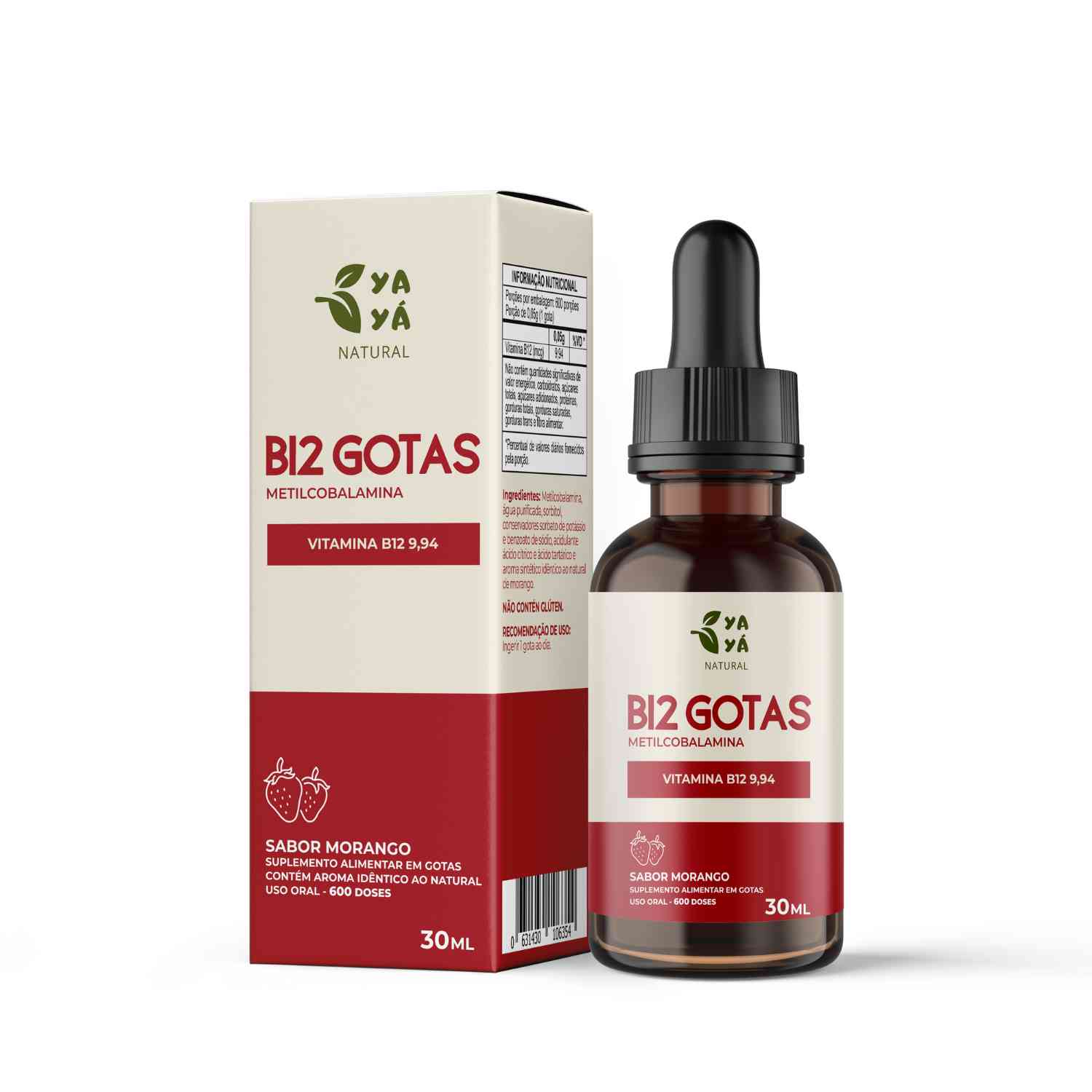 Yayá Natural B12 Gotas Sabor Morango - Suplemento Vitamínico 30ml