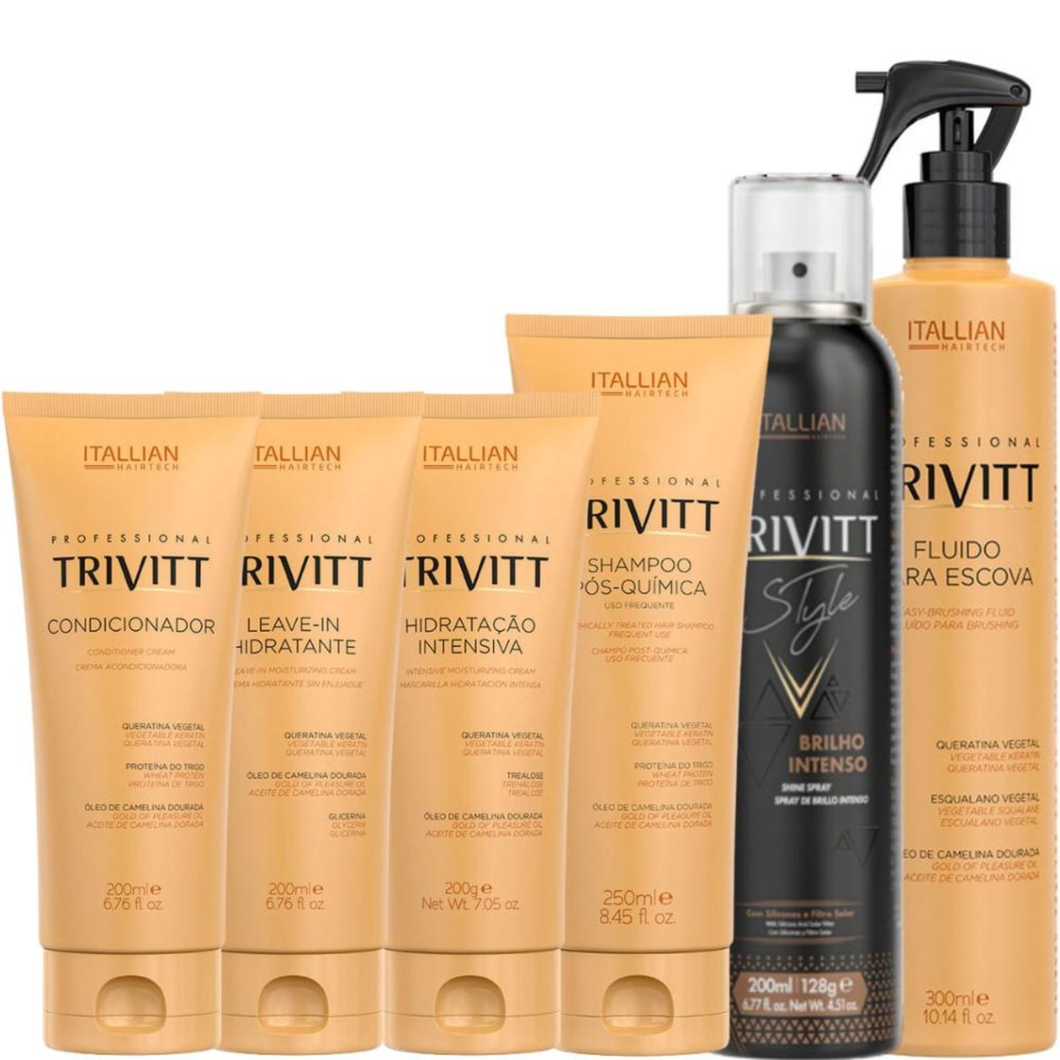 Kit Home Care Trivitt com Leave In + Hidratação 200ml + Fluido Escova + Brilho Intenso
