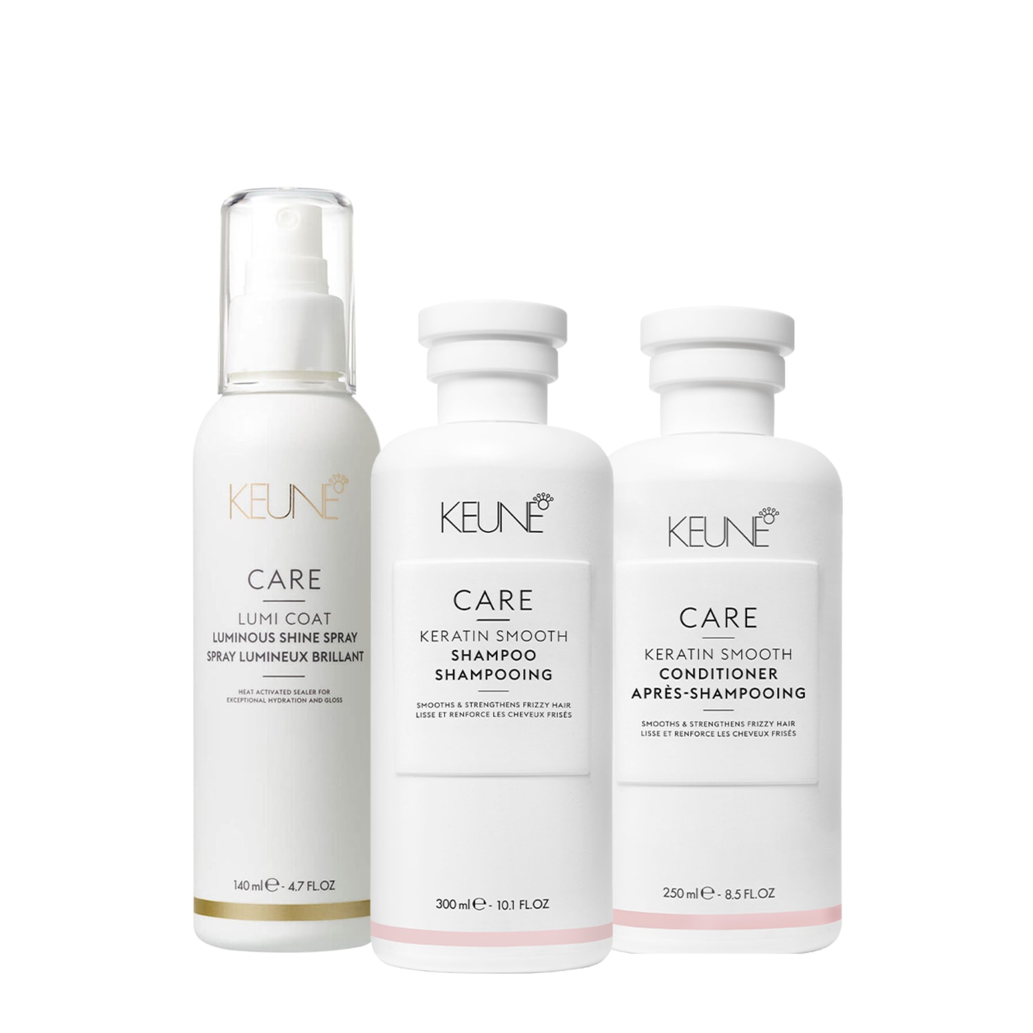 Kit Keune Care Keratin Smooth Shampoo Condicionador e Lumi Coat Finalizador (3 produtos)
